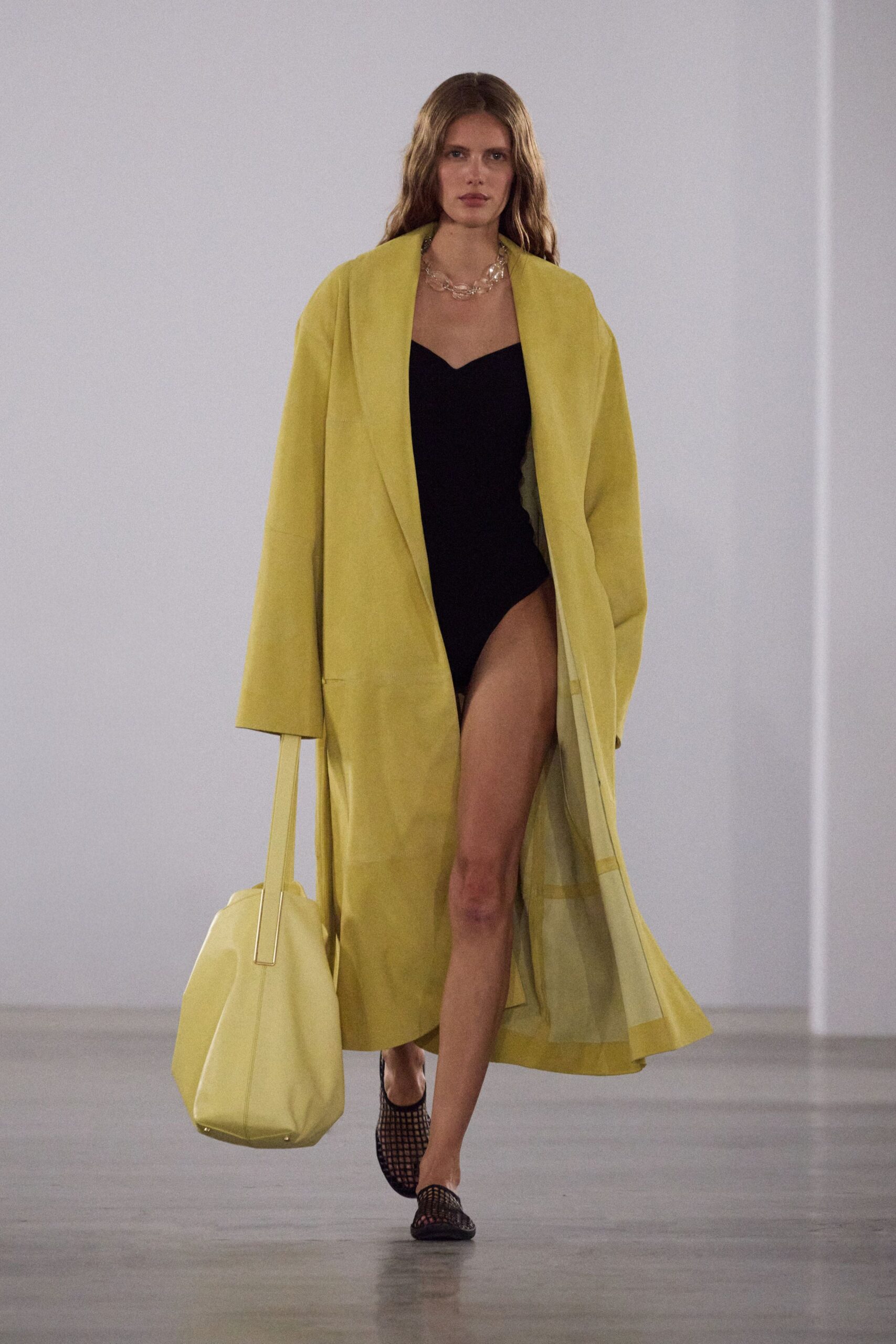 yellow silk long-sleeve relaxed coat