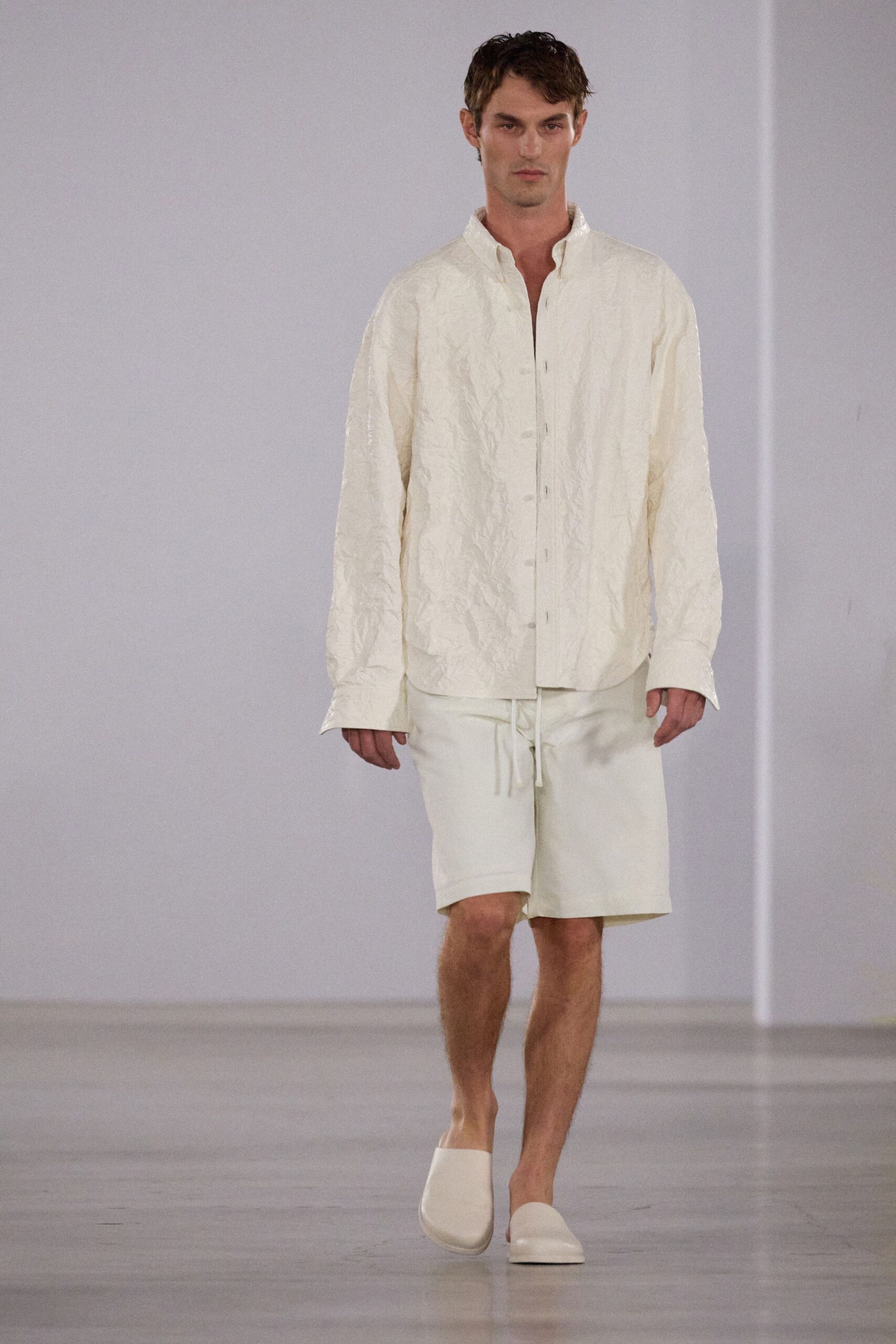 white cotton long-sleeve collared relaxed textured shirt
