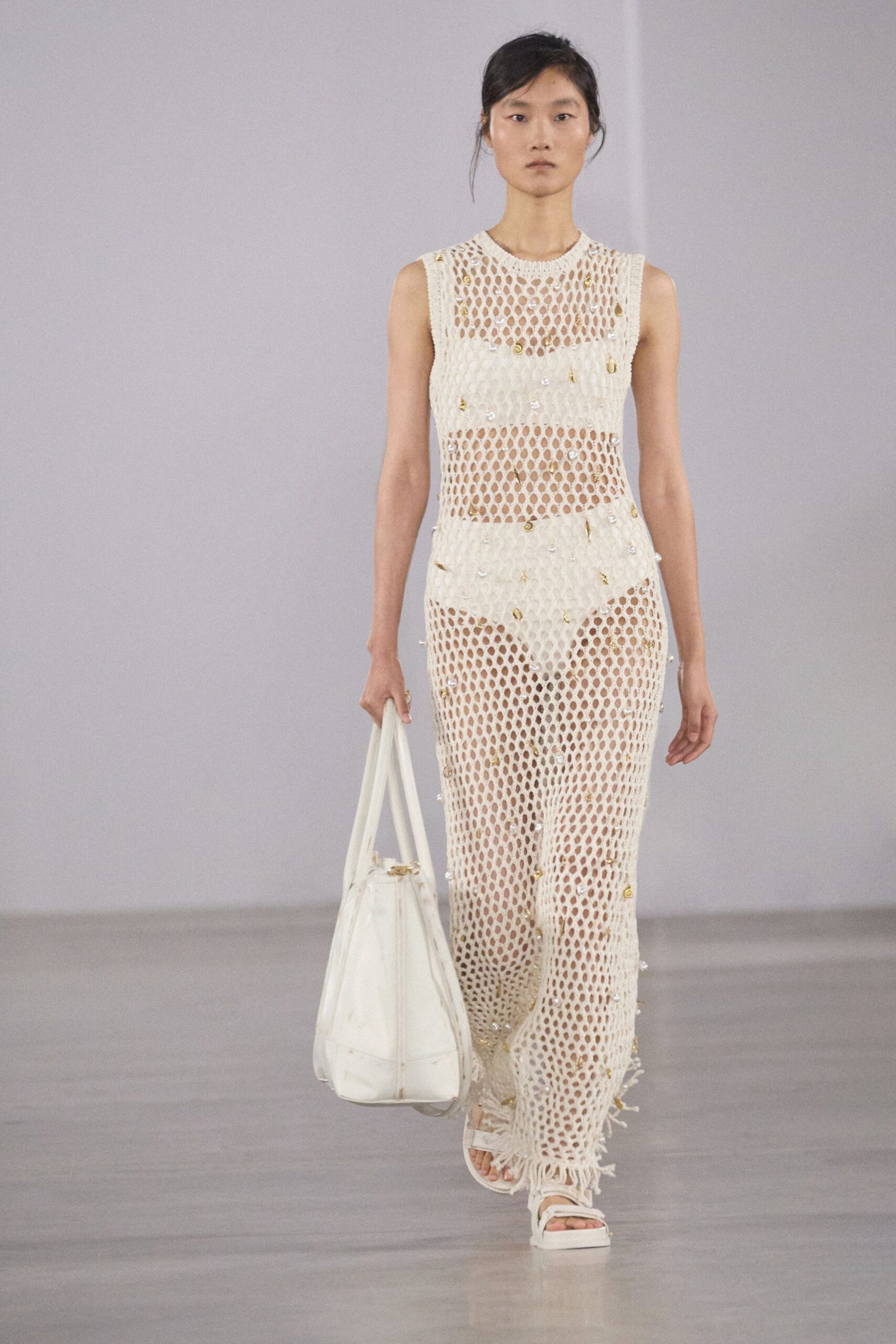 white cotton sleeveless v-neck fitted layered sheer dress