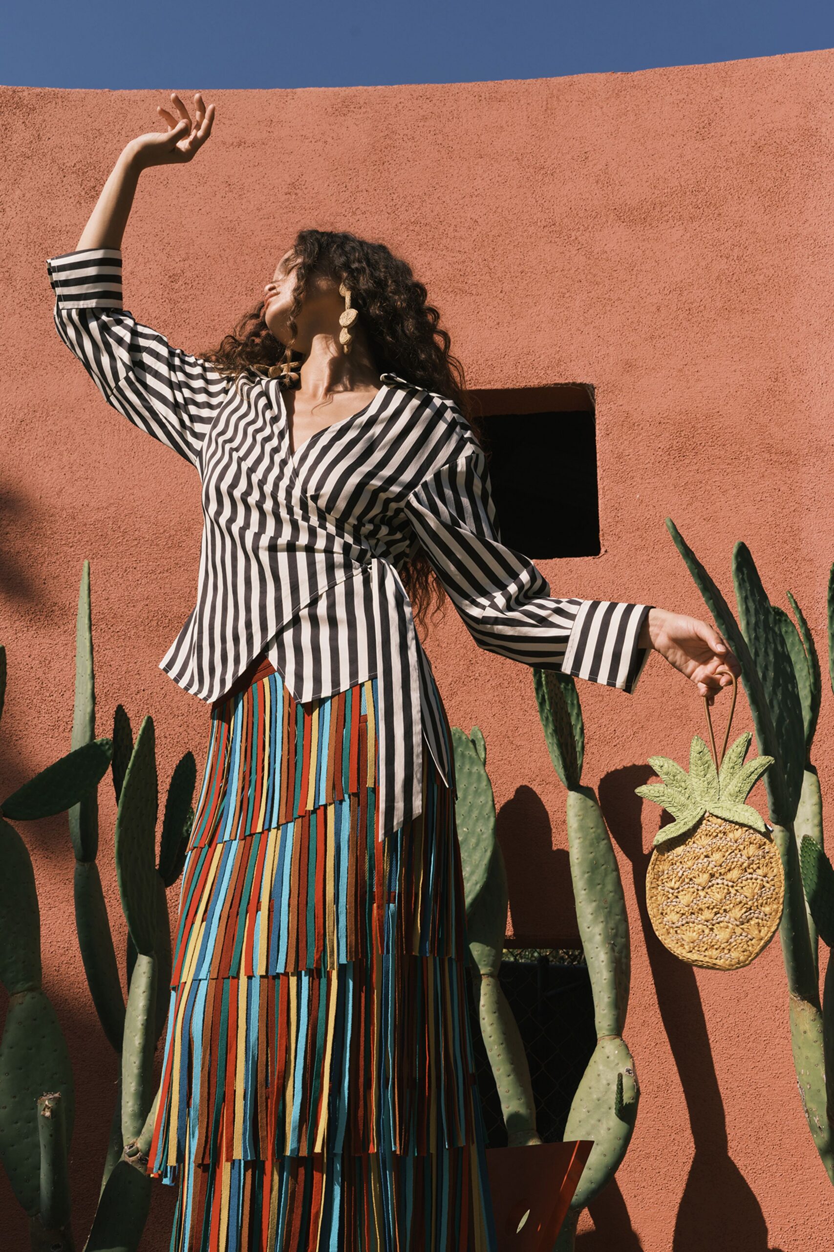 multi cotton relaxed pleated maxi skirt