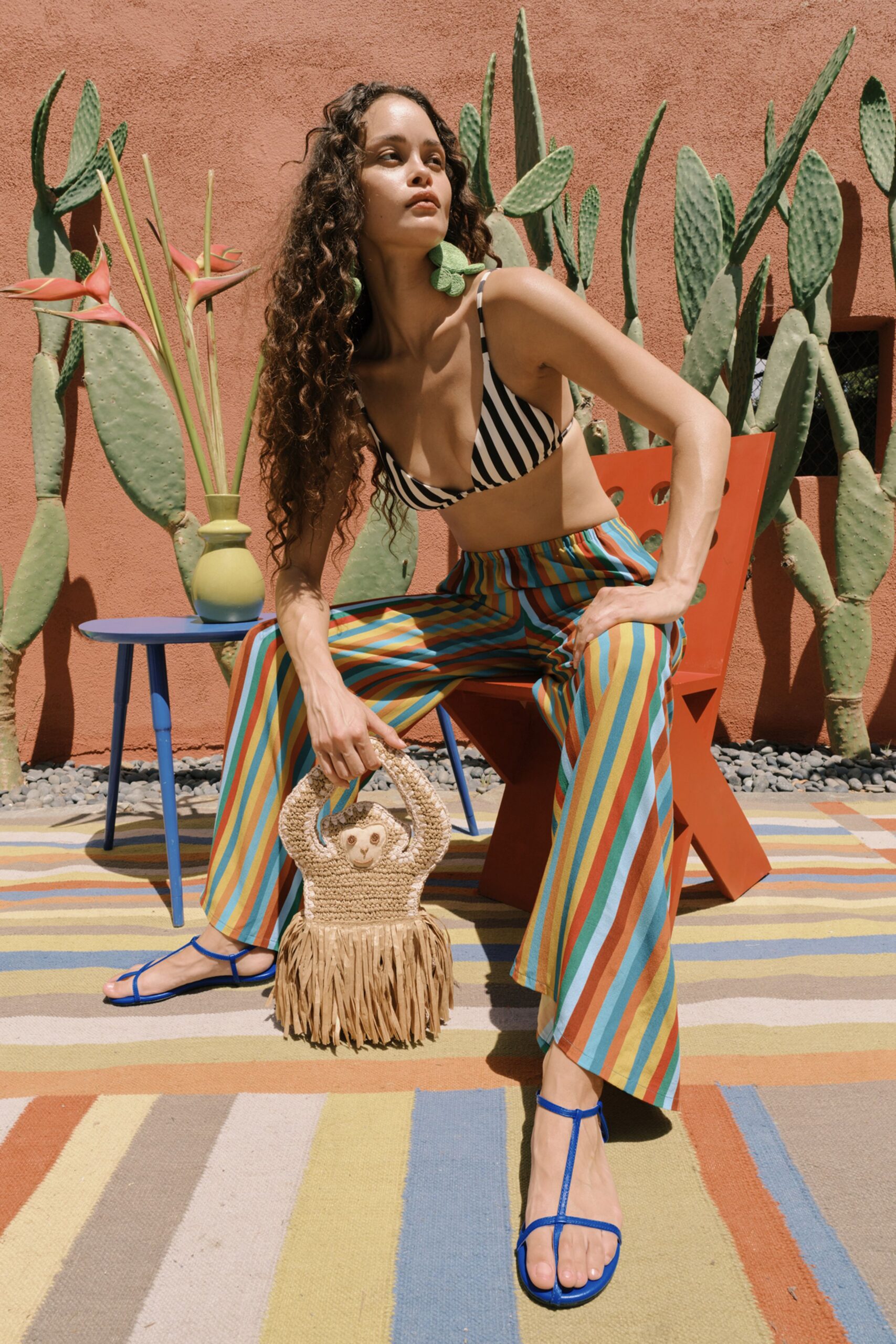 multi cotton relaxed flared pants