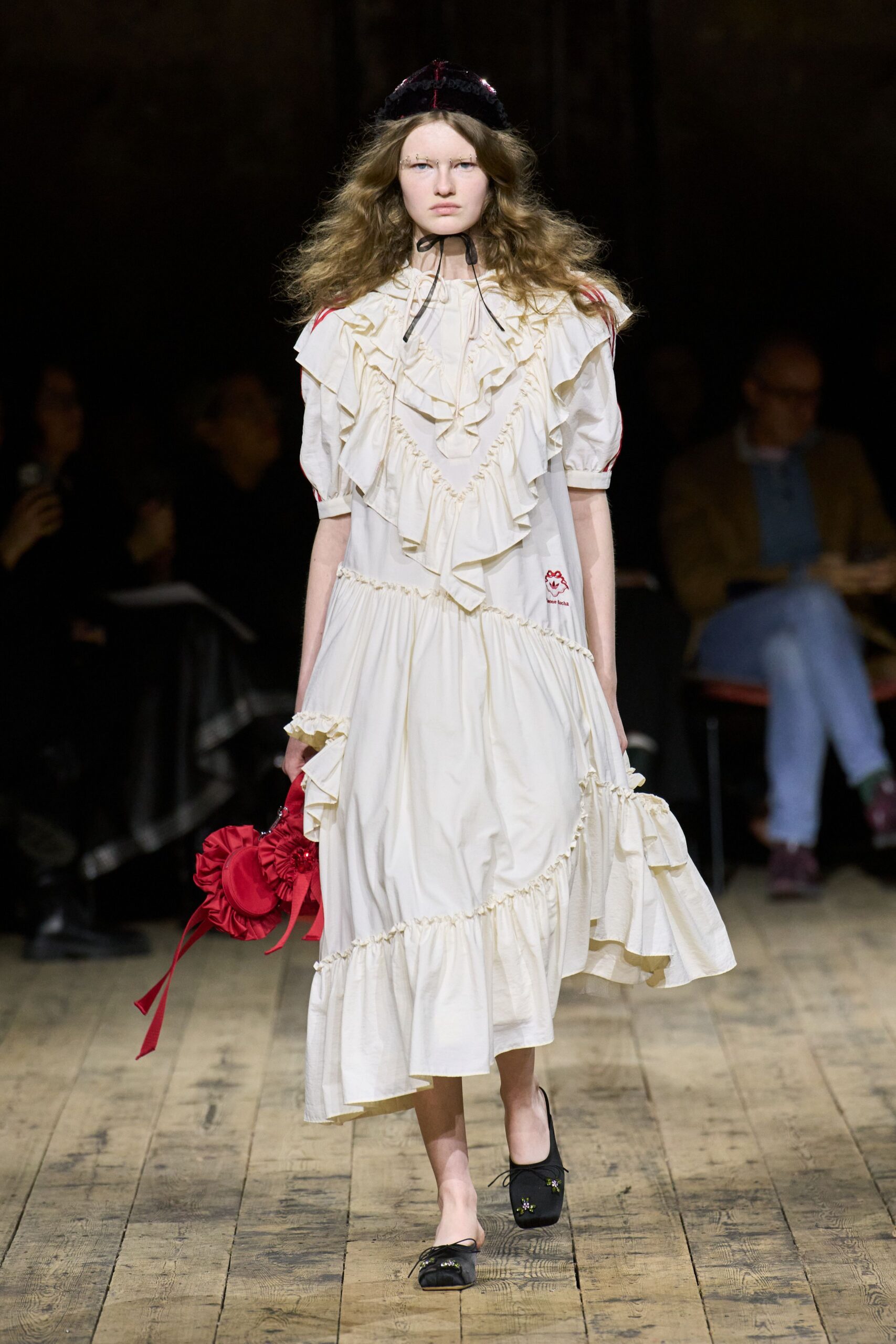 white relaxed midi dress with ruffles