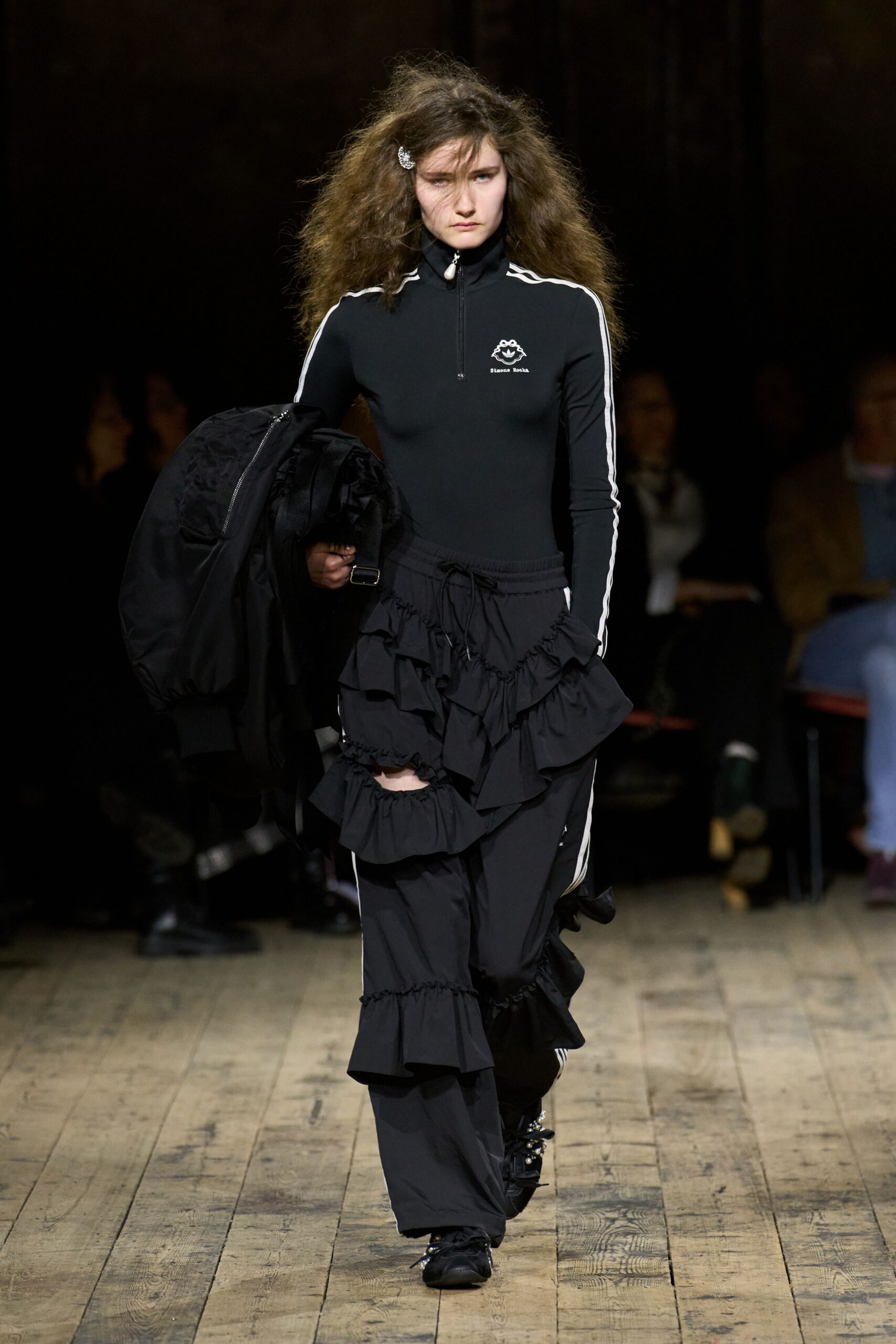 black cotton relaxed ruffled pants