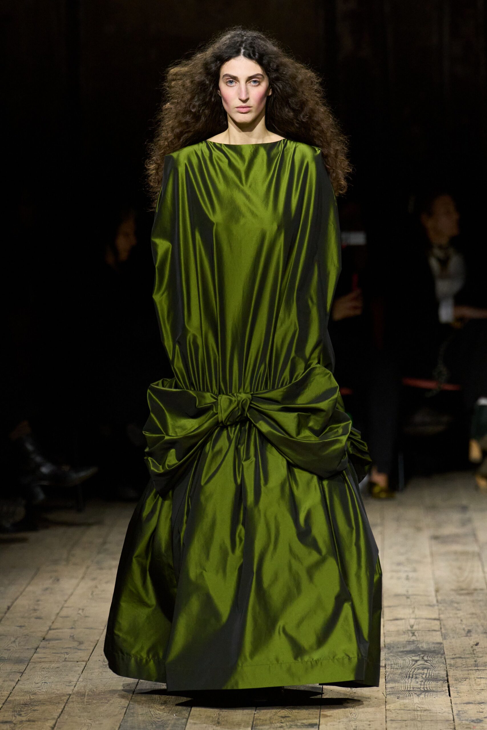 green silk relaxed gown