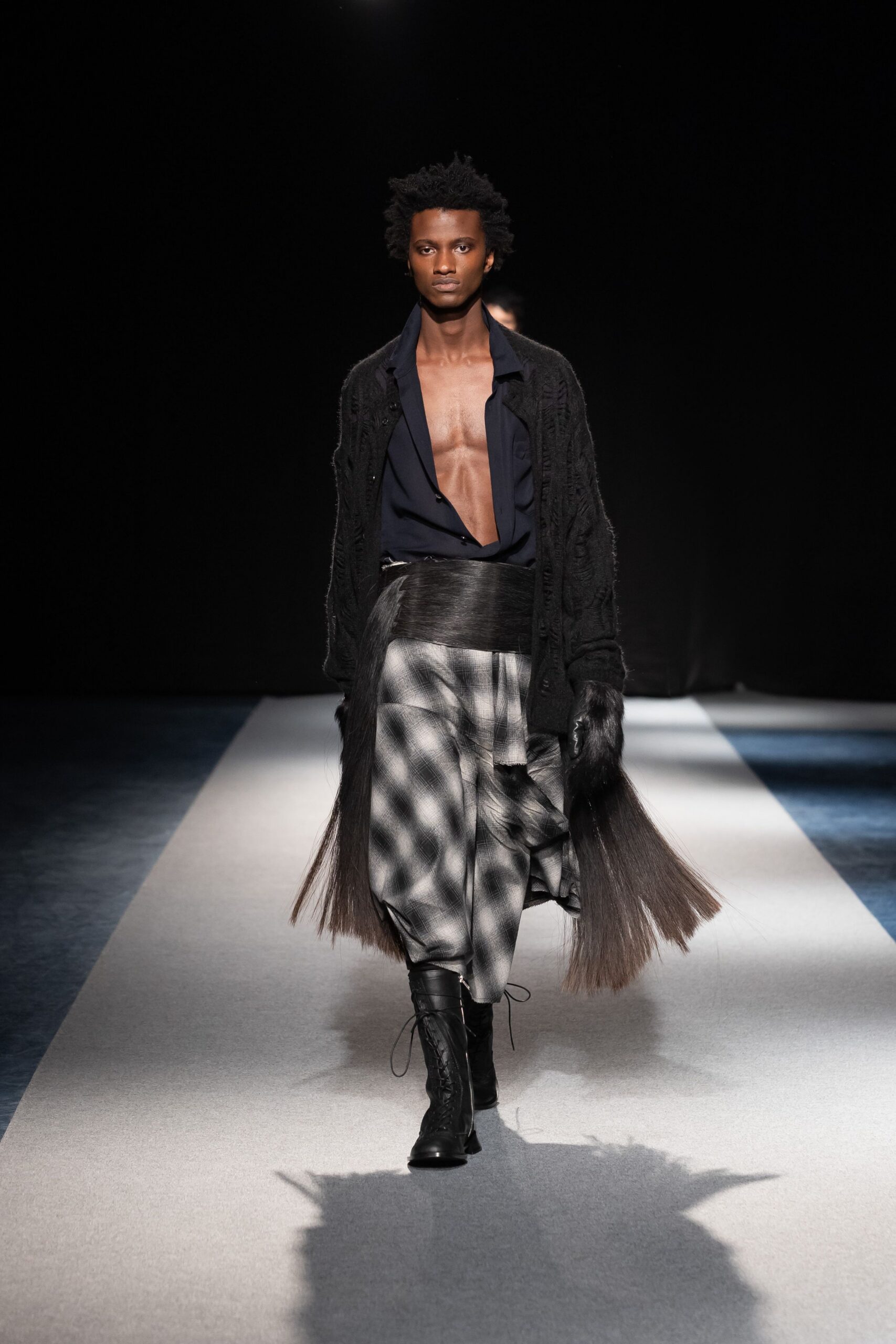 gray silk asymmetric fitted pleated skirt