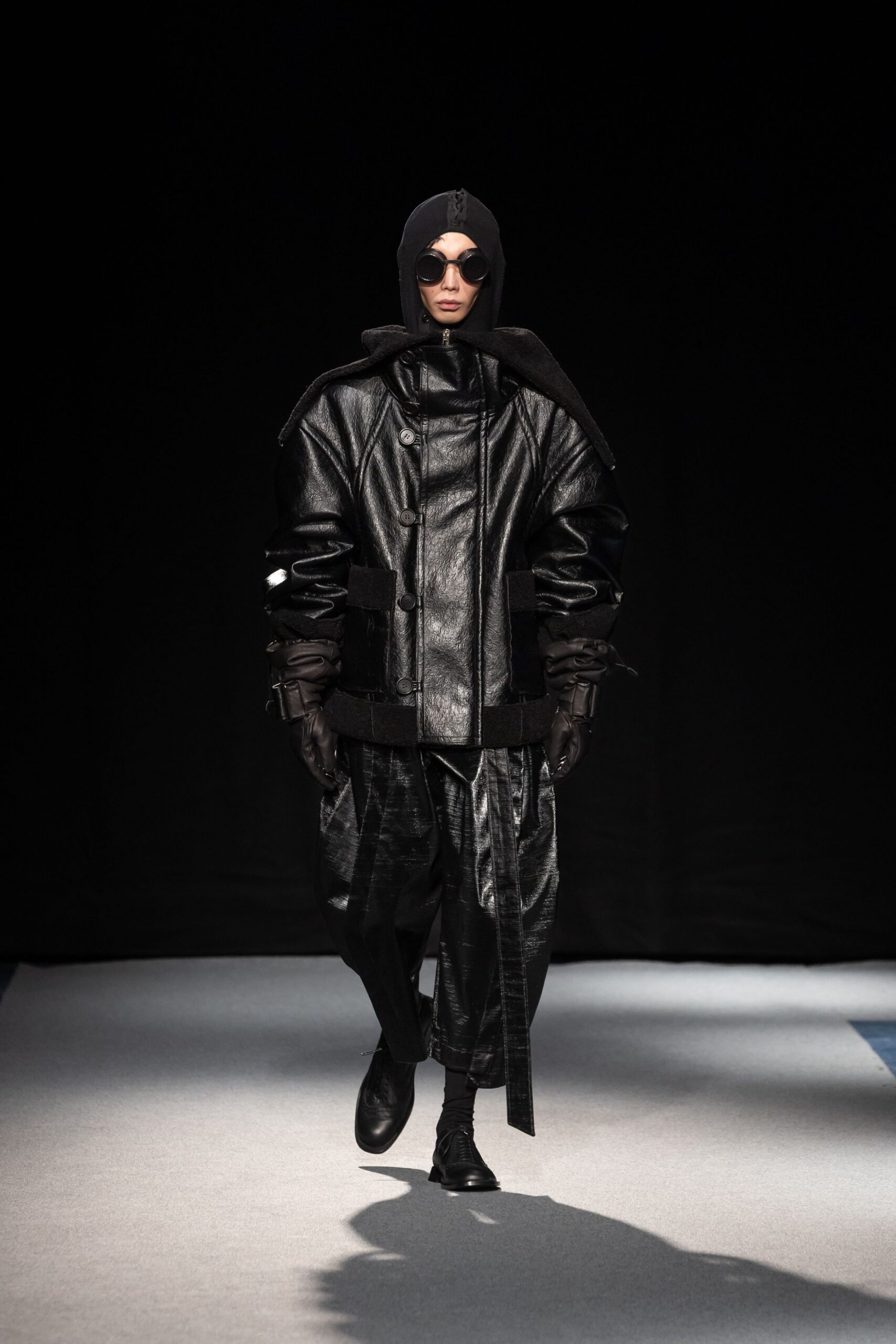 black leather oversized coat