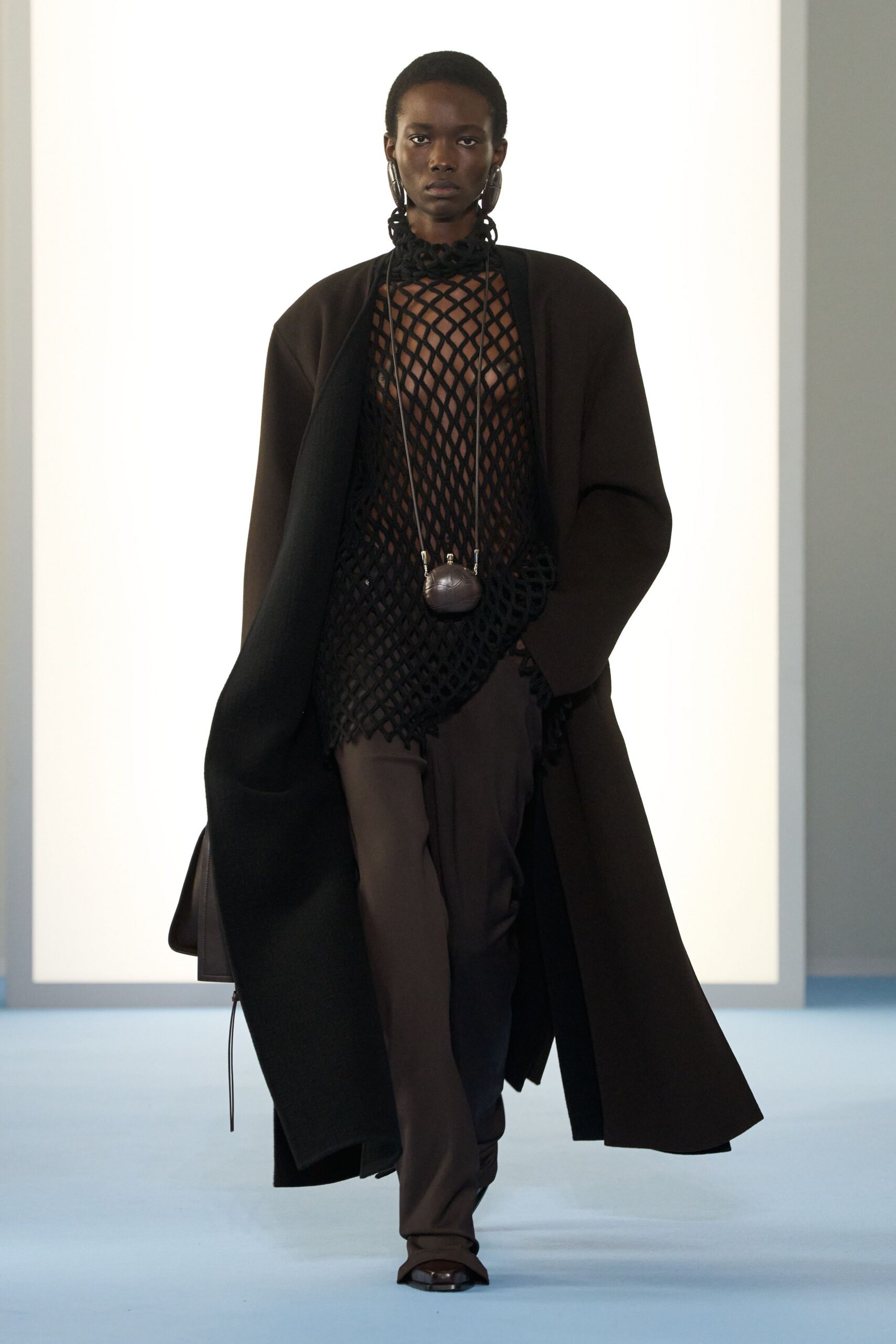 black wool long-sleeve oversized layered coat
