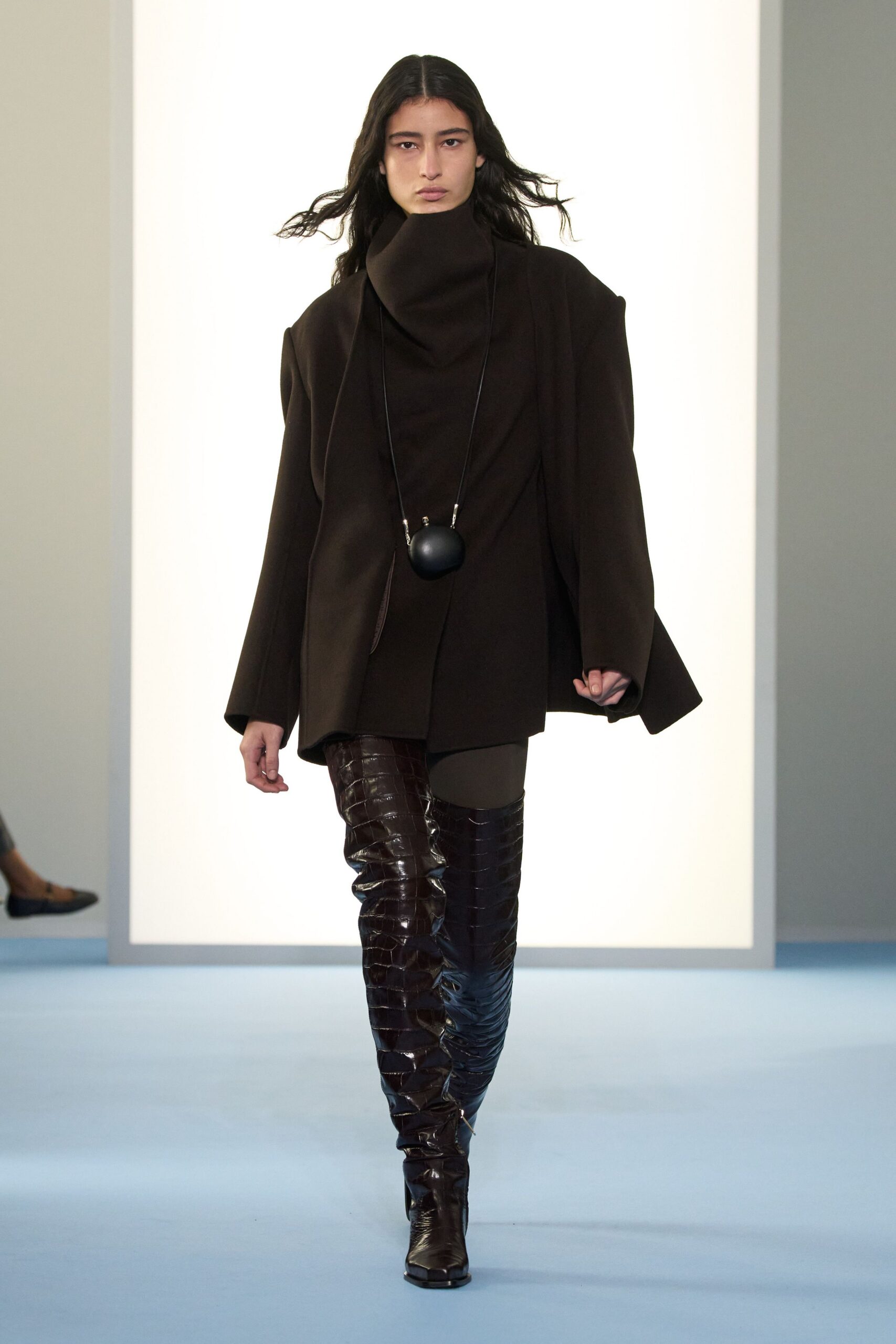 brown wool long-sleeve high-neck oversized top