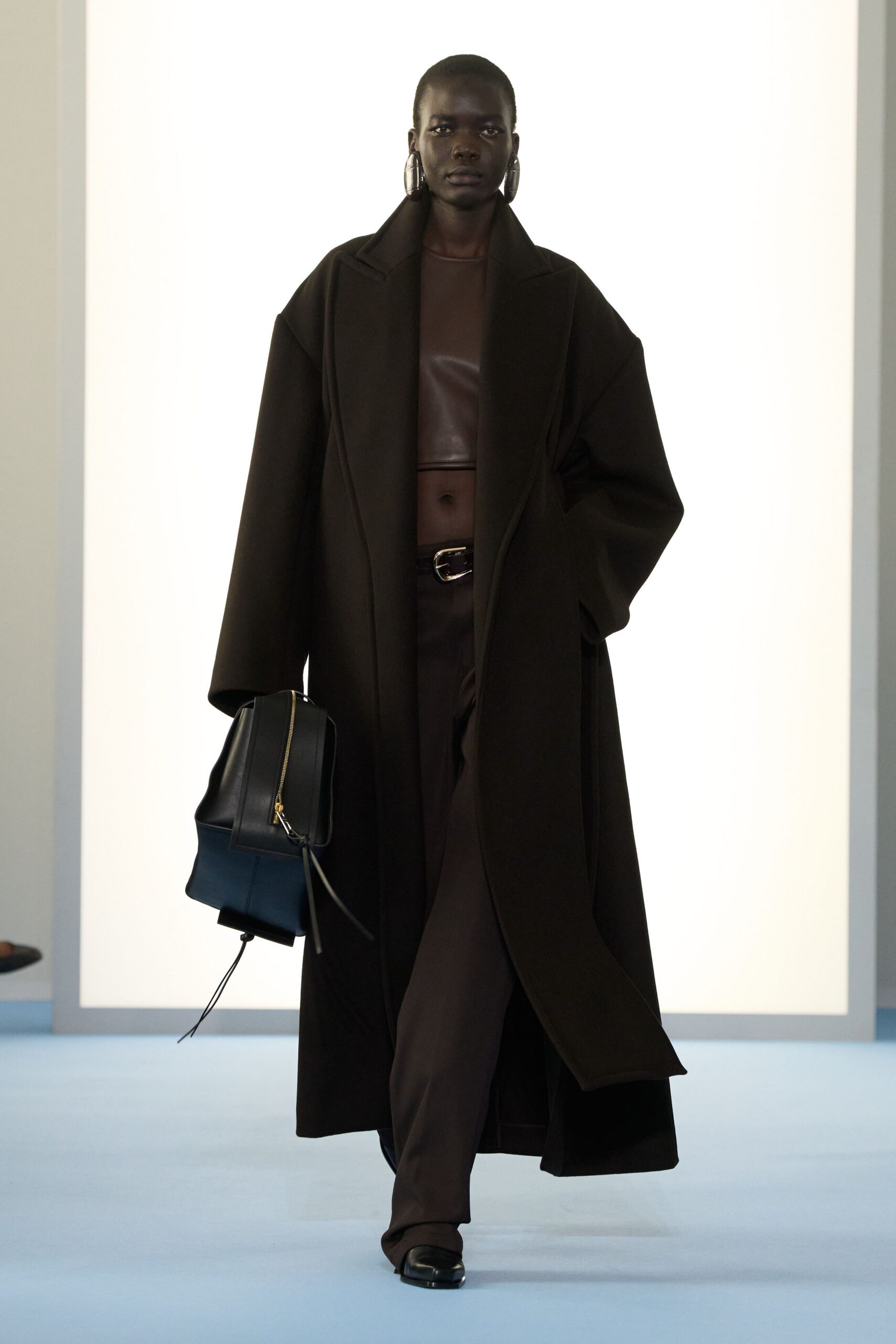 black wool long-sleeve collared oversized maxi coat
