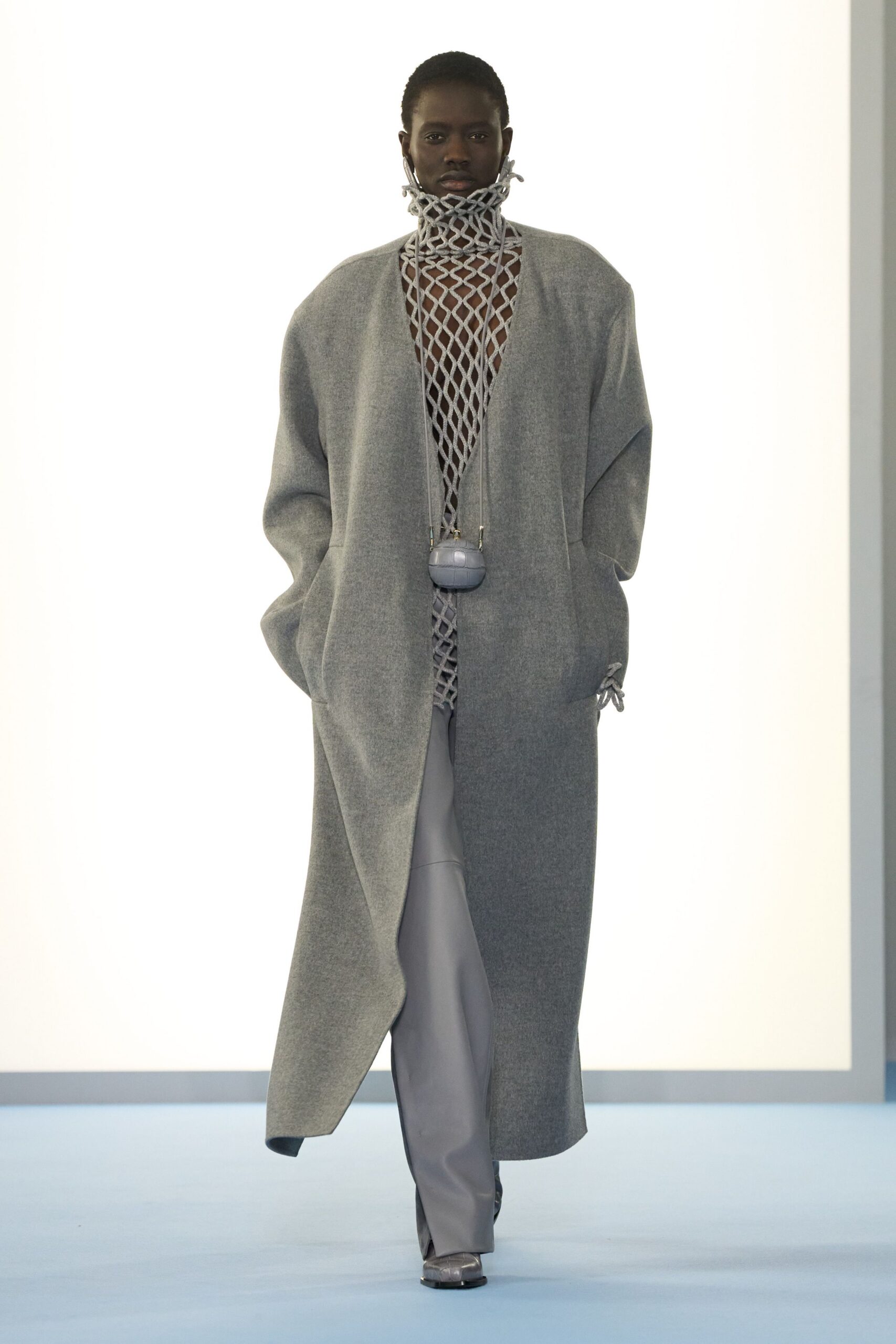 gray wool long-sleeve oversized layered coat