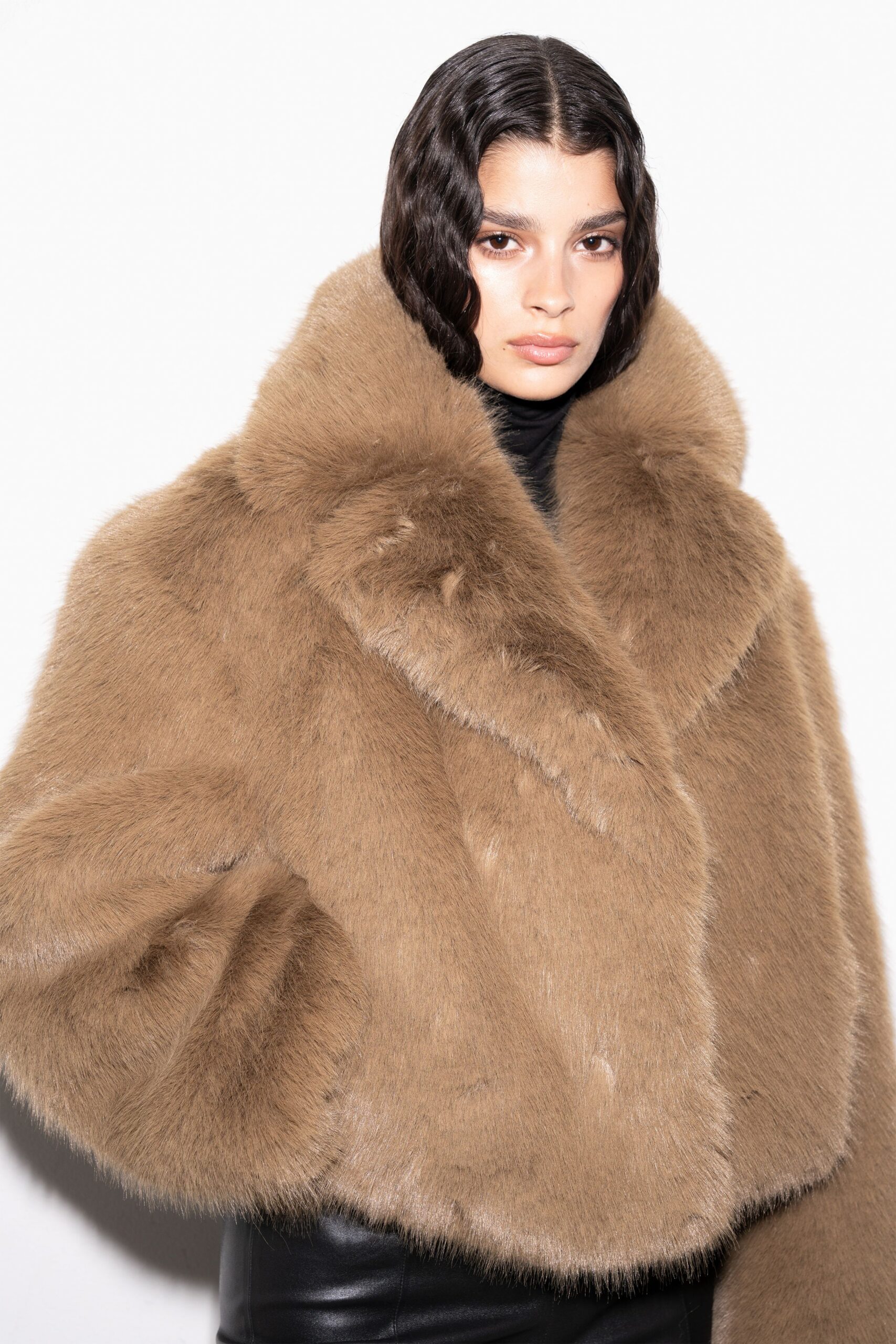 brown fur relaxed coat