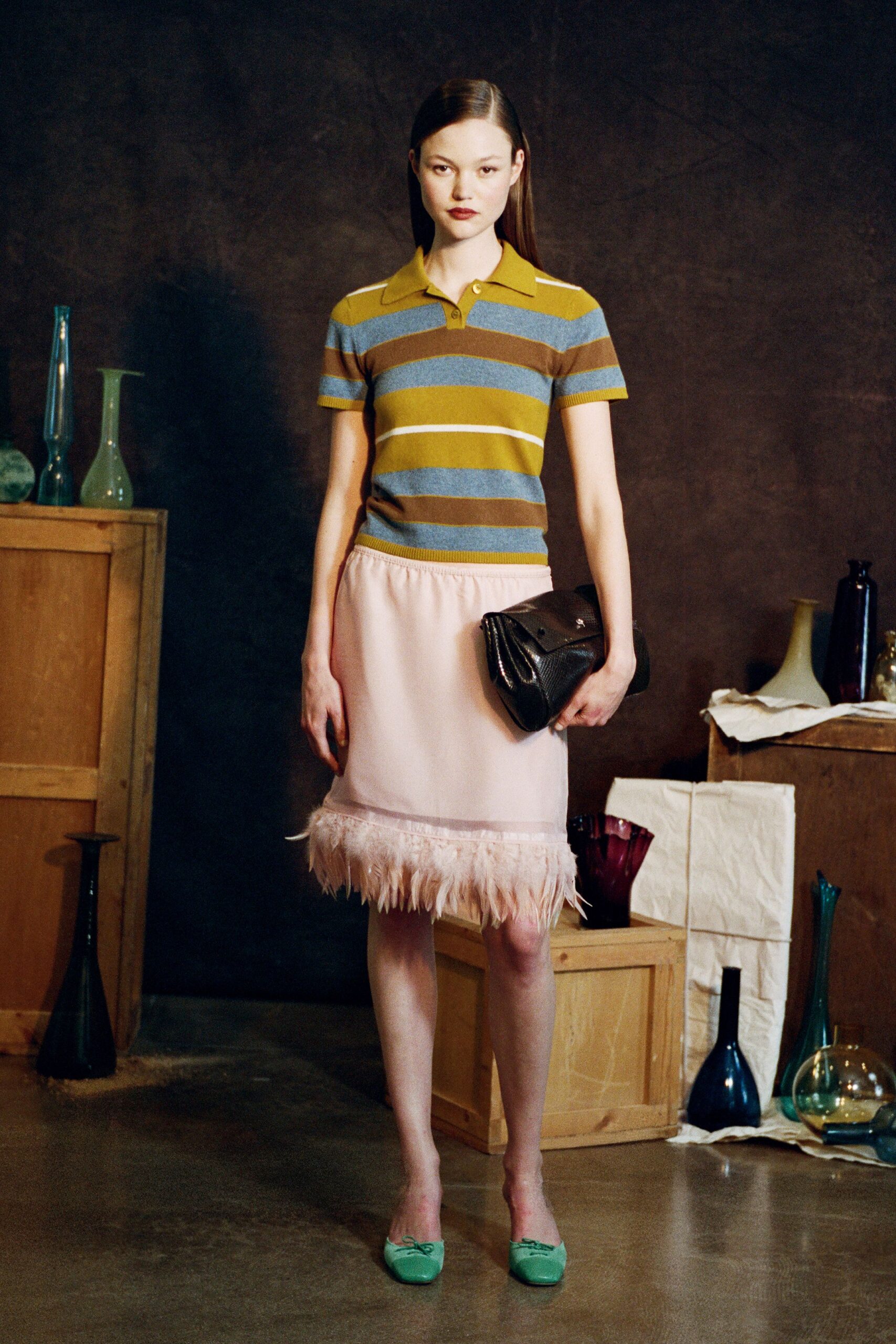 striped top with pink skirt