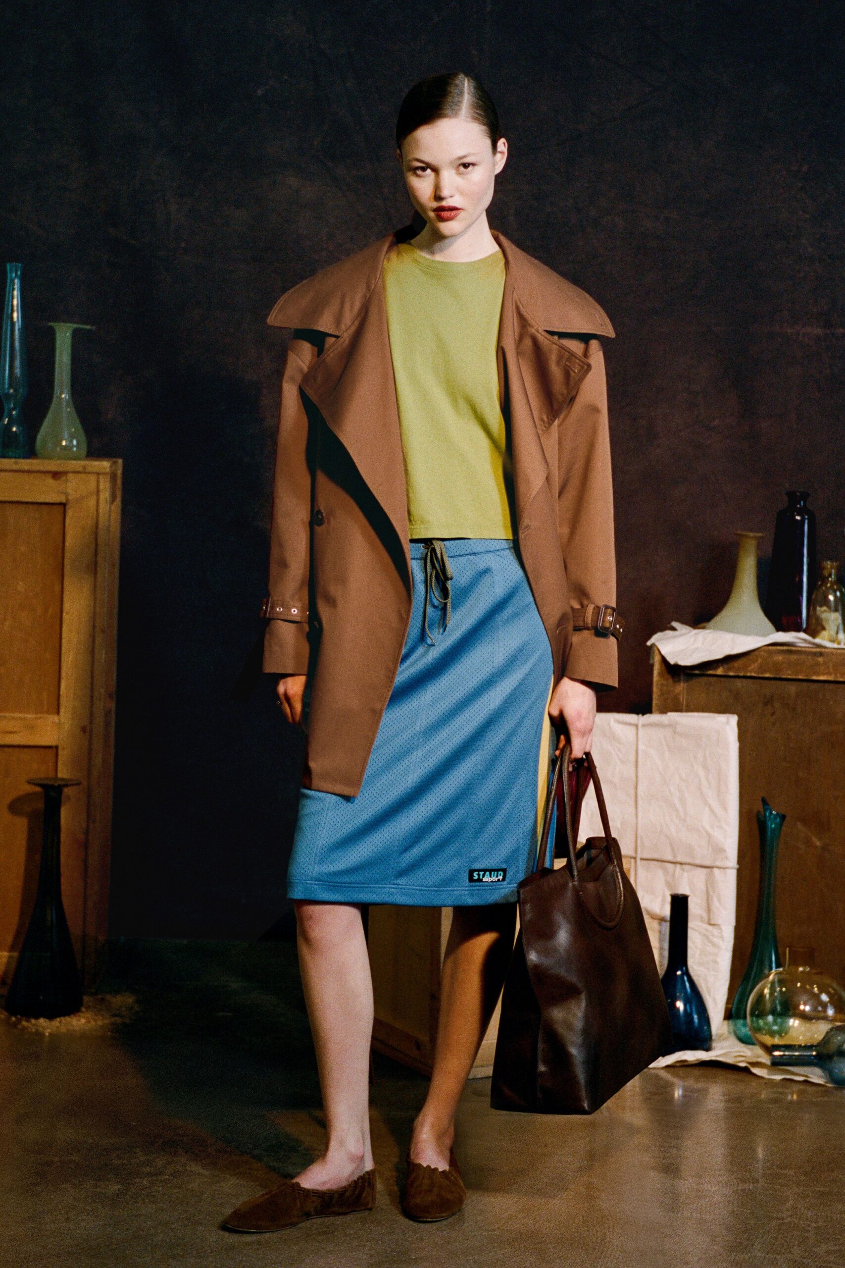 brown cotton long-sleeve collared structured buttoned coat