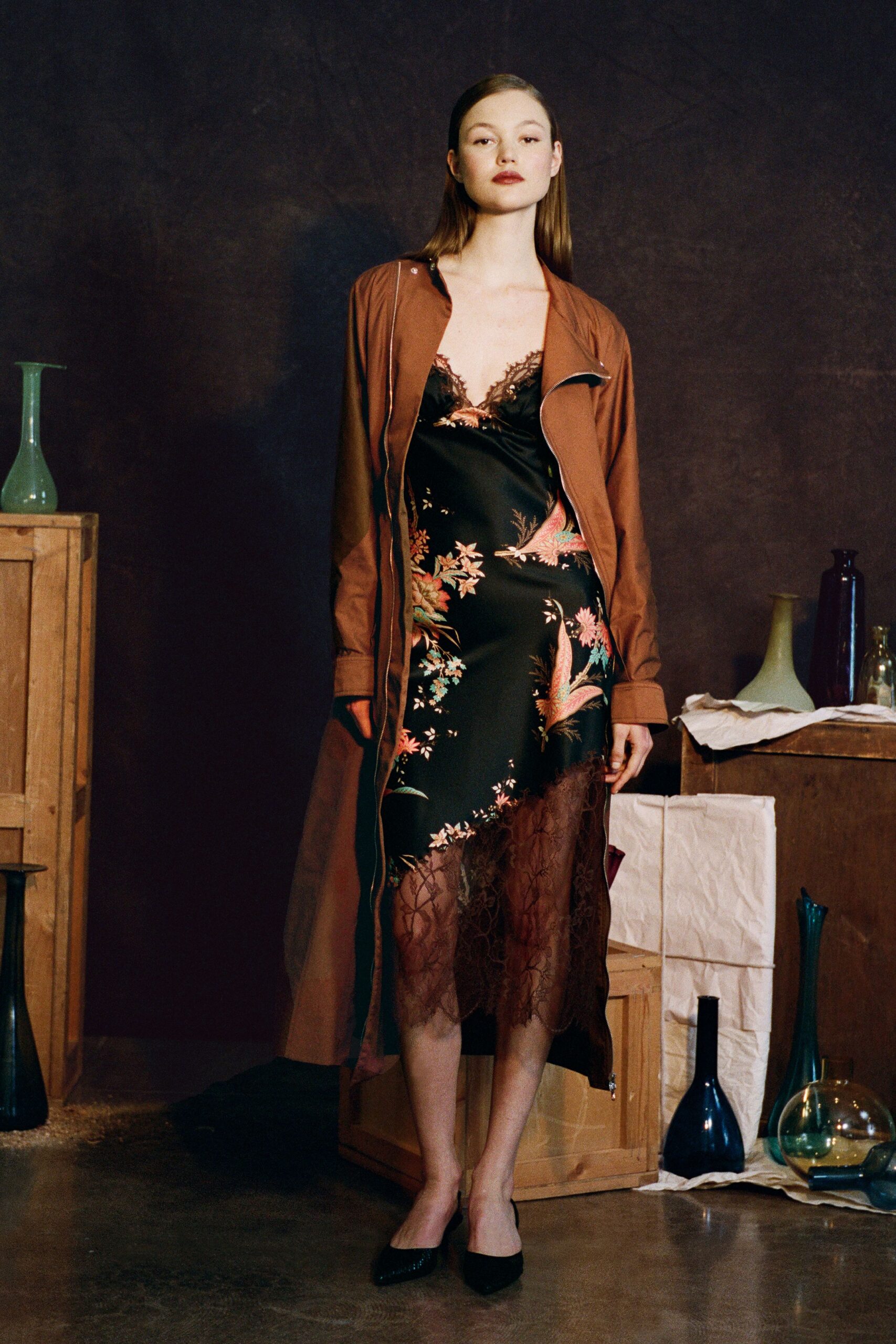 black silk sleeveless v-neck fitted embroidered layered dress