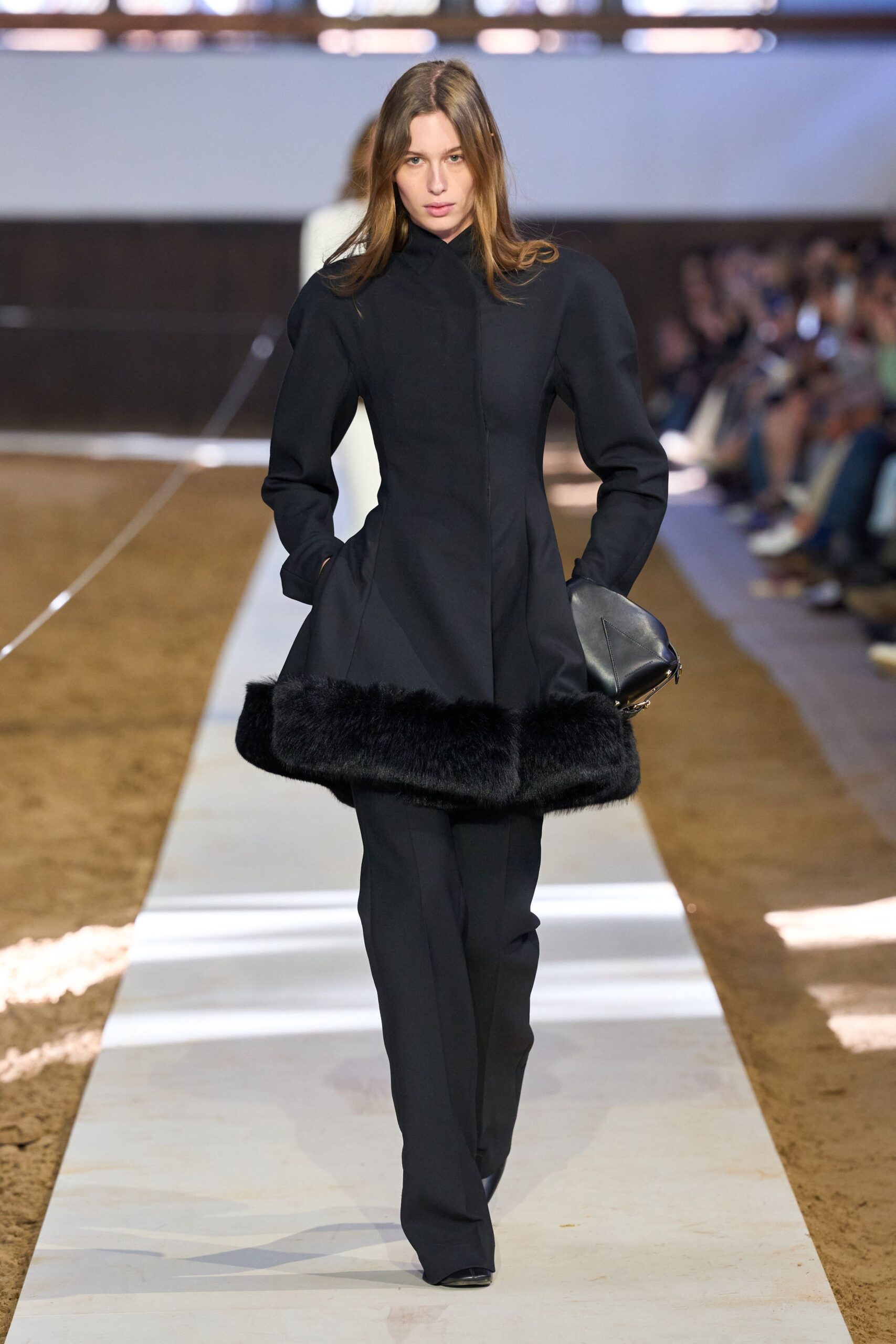 black wool long-sleeve collared fitted layered coat