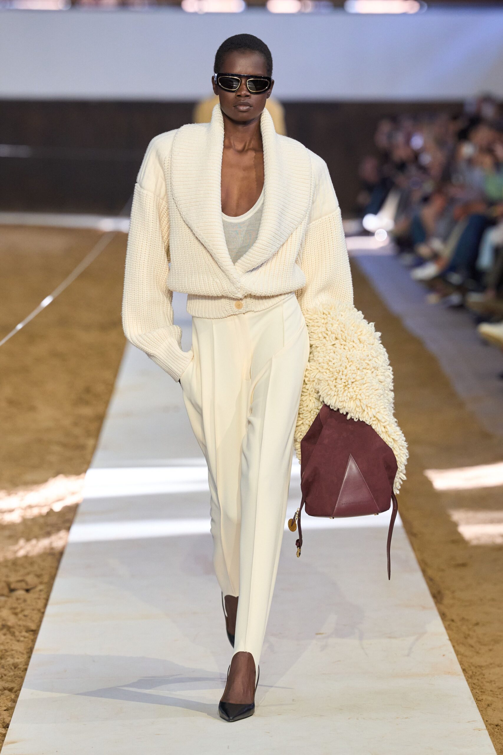 beige cotton tailored high-waisted straight-leg pants