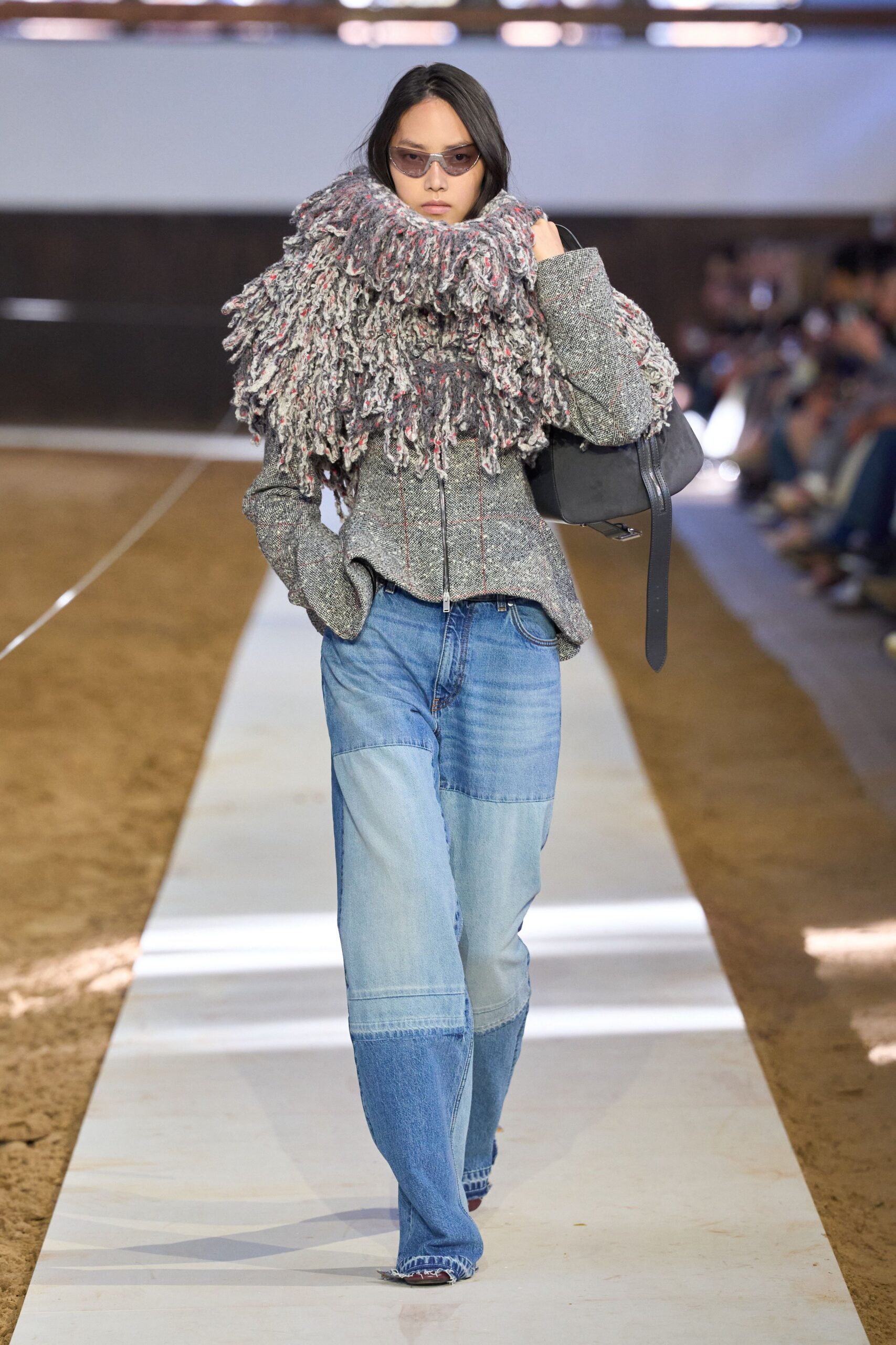 gray wool long-sleeve collared relaxed layered jacket