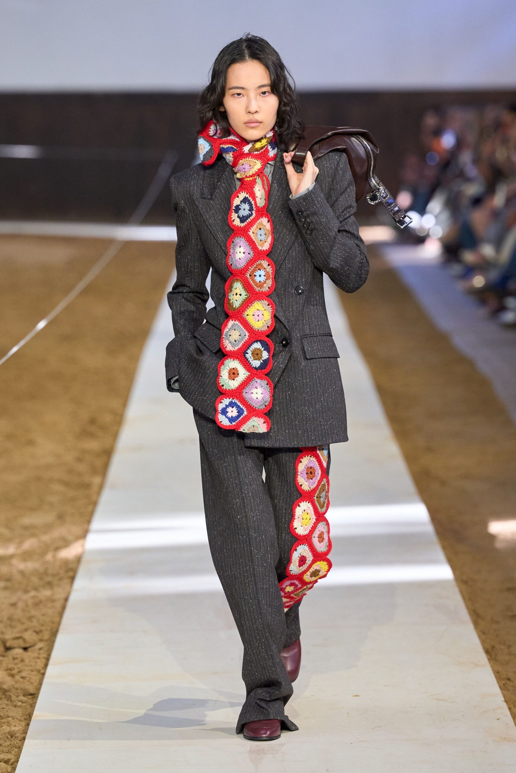 gray wool long-sleeve collared tailored striped buttoned suit