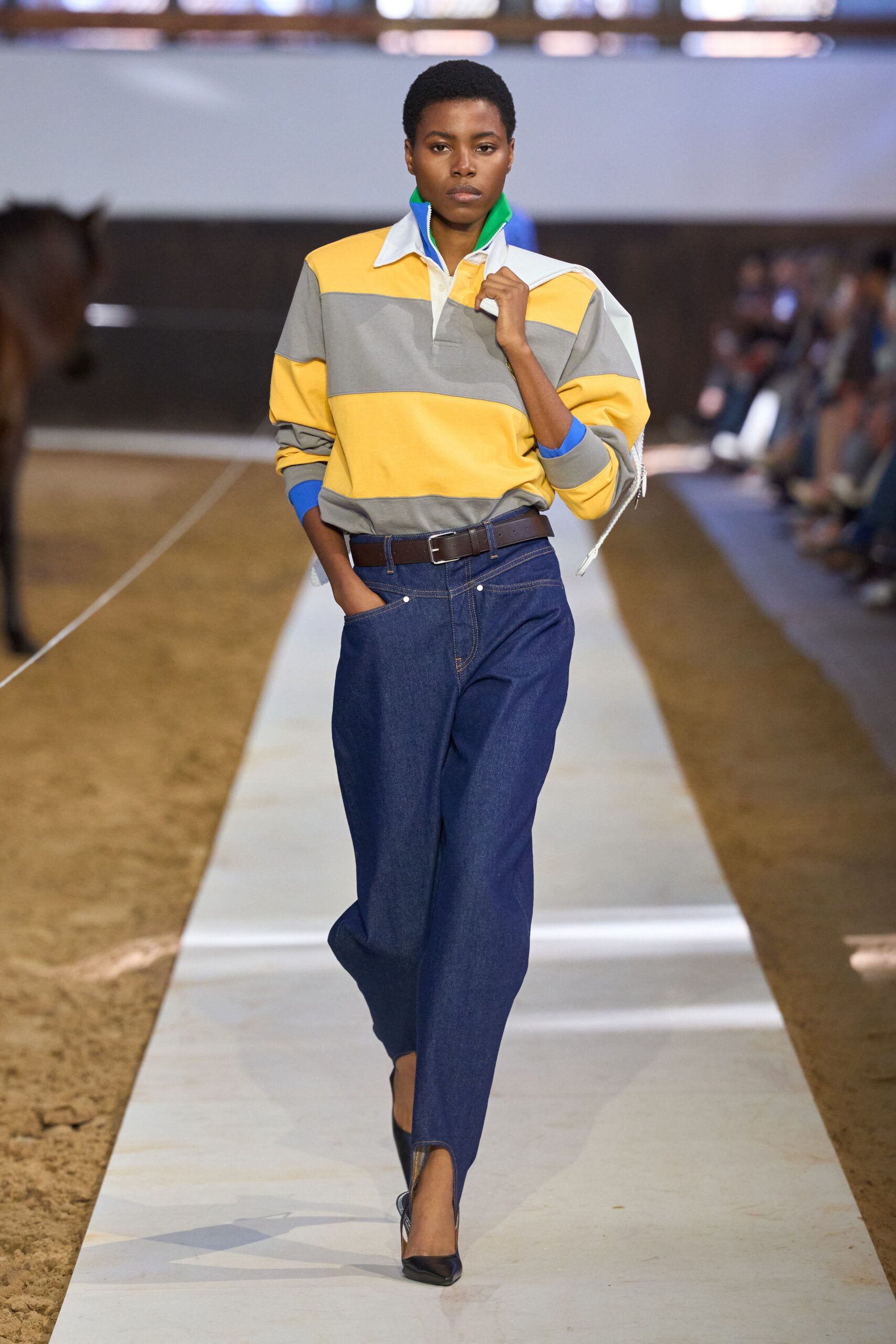 yellow cotton long-sleeve collared relaxed striped shirt