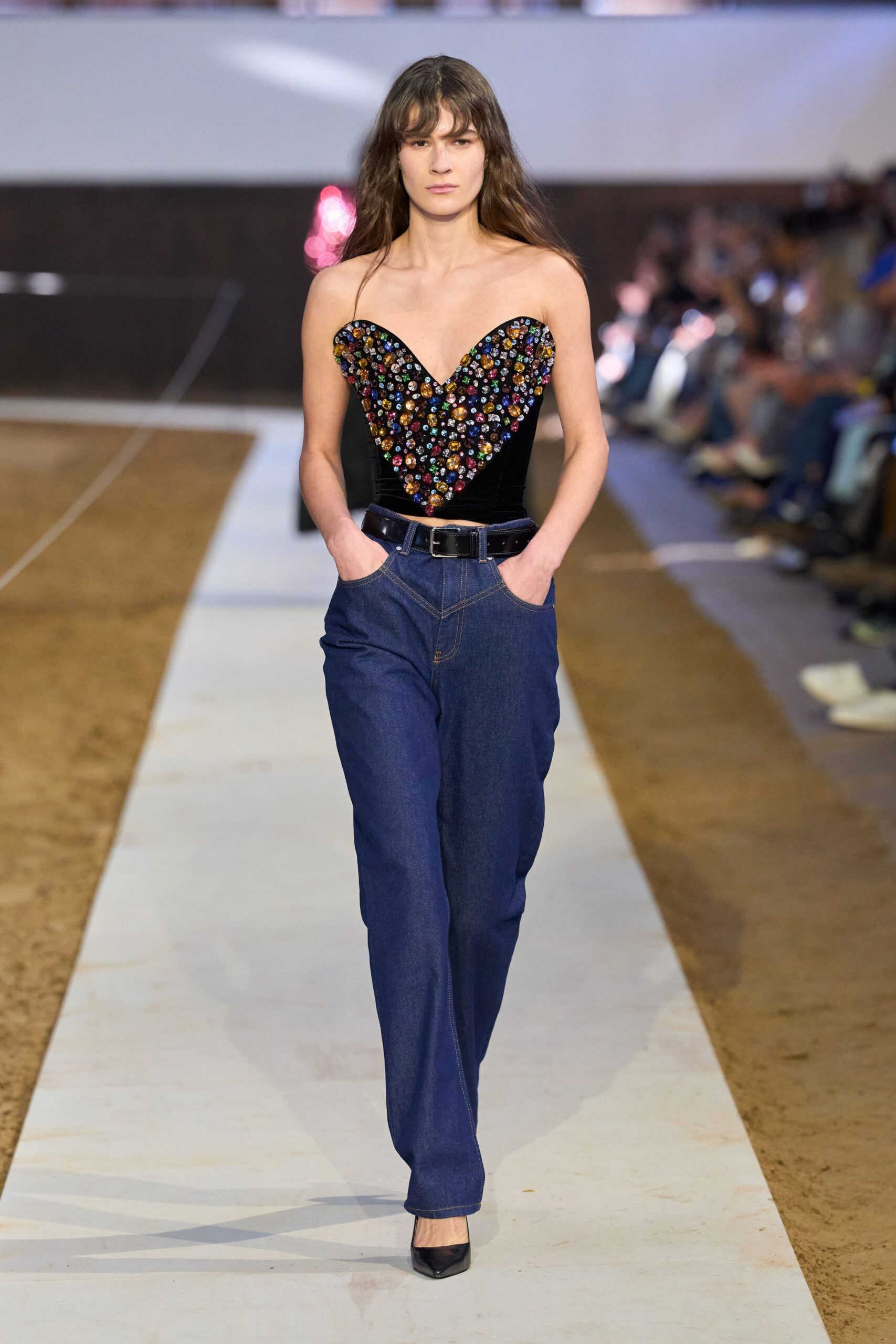 black velvet embroidered top with jeans