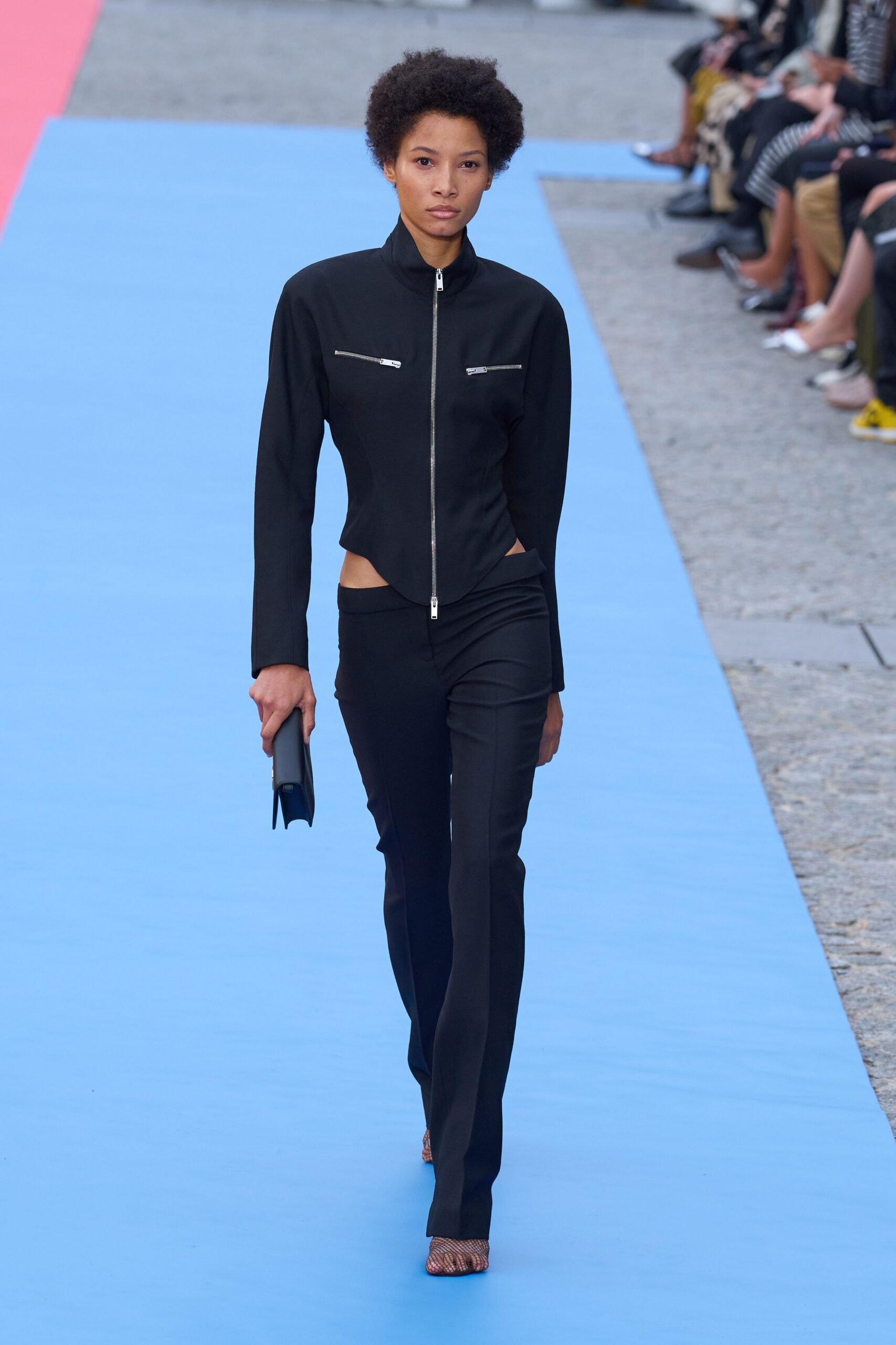 black cotton fitted high-waisted straight-leg pants