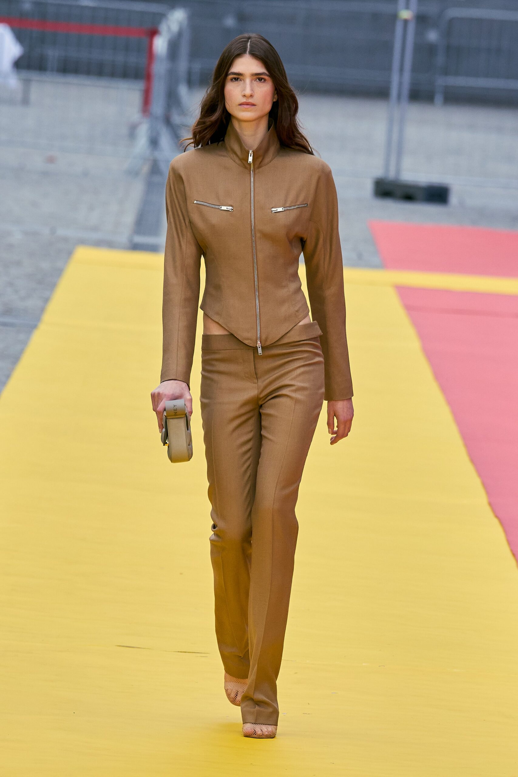 brown leather long-sleeve collared fitted zippered jacket