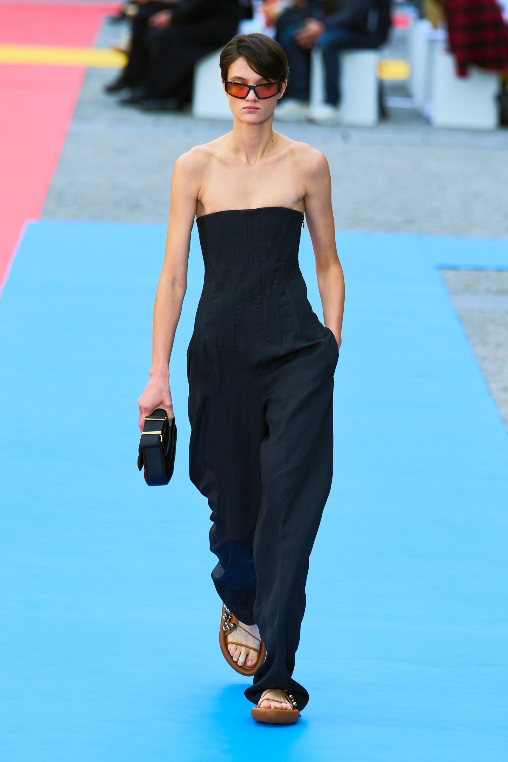 black cotton strapless fitted zippered jumpsuit