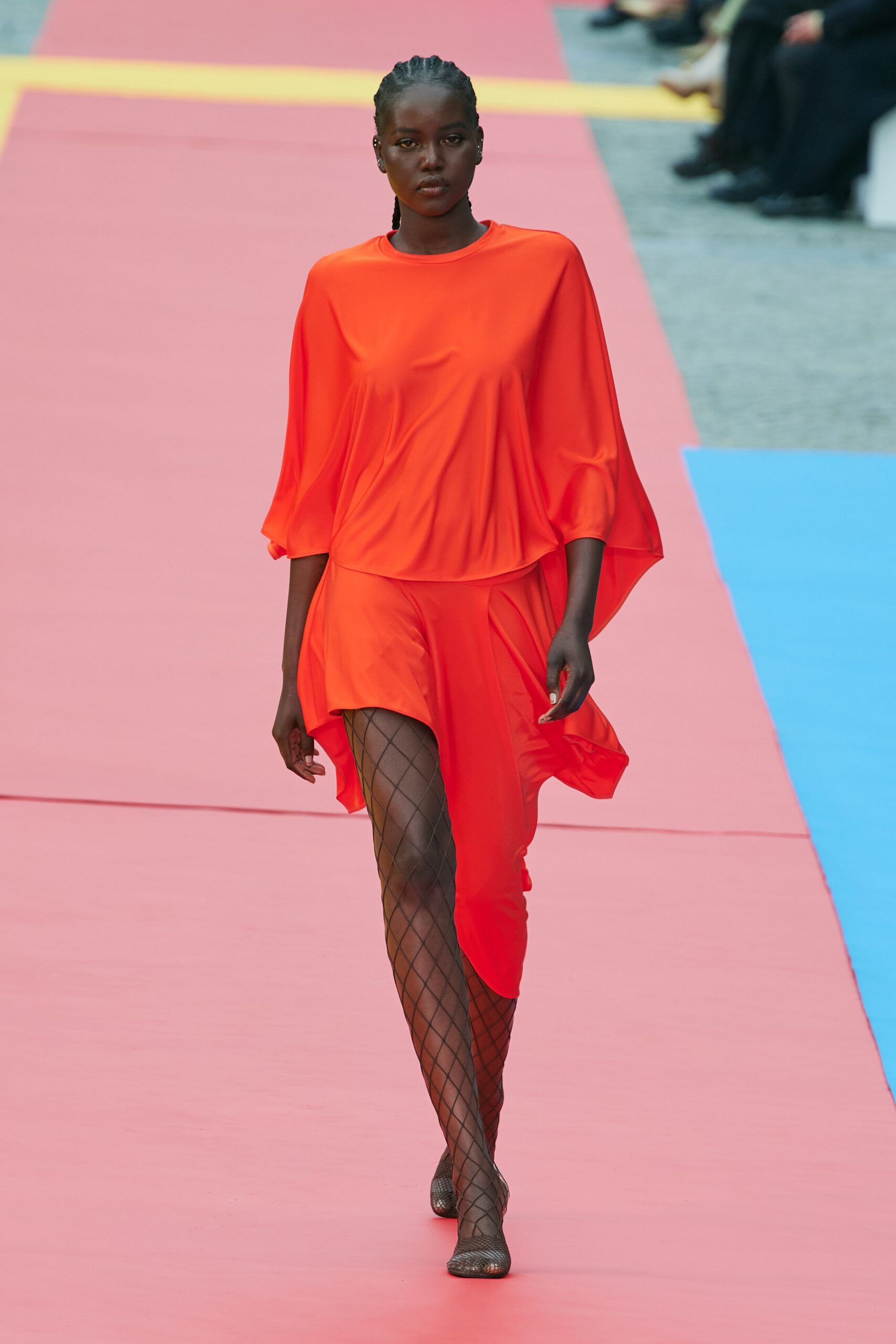 orange silk sleeveless asymmetric relaxed draped midi dress