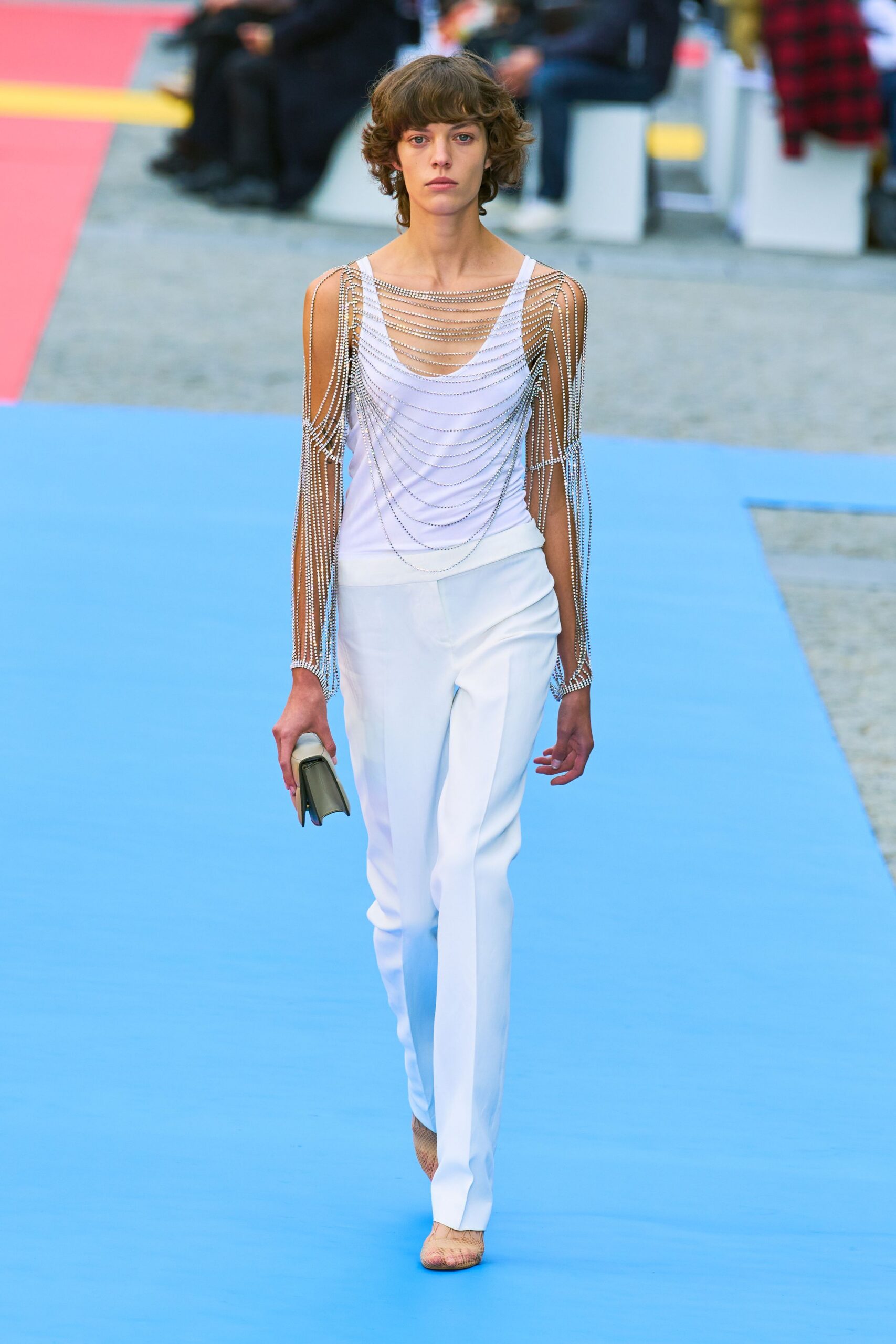white cotton slim straight-leg pants