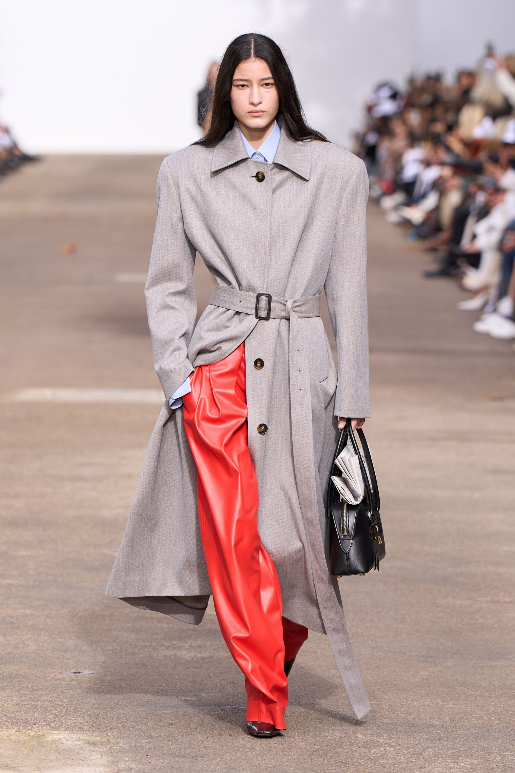 red cotton fitted straight-leg pants