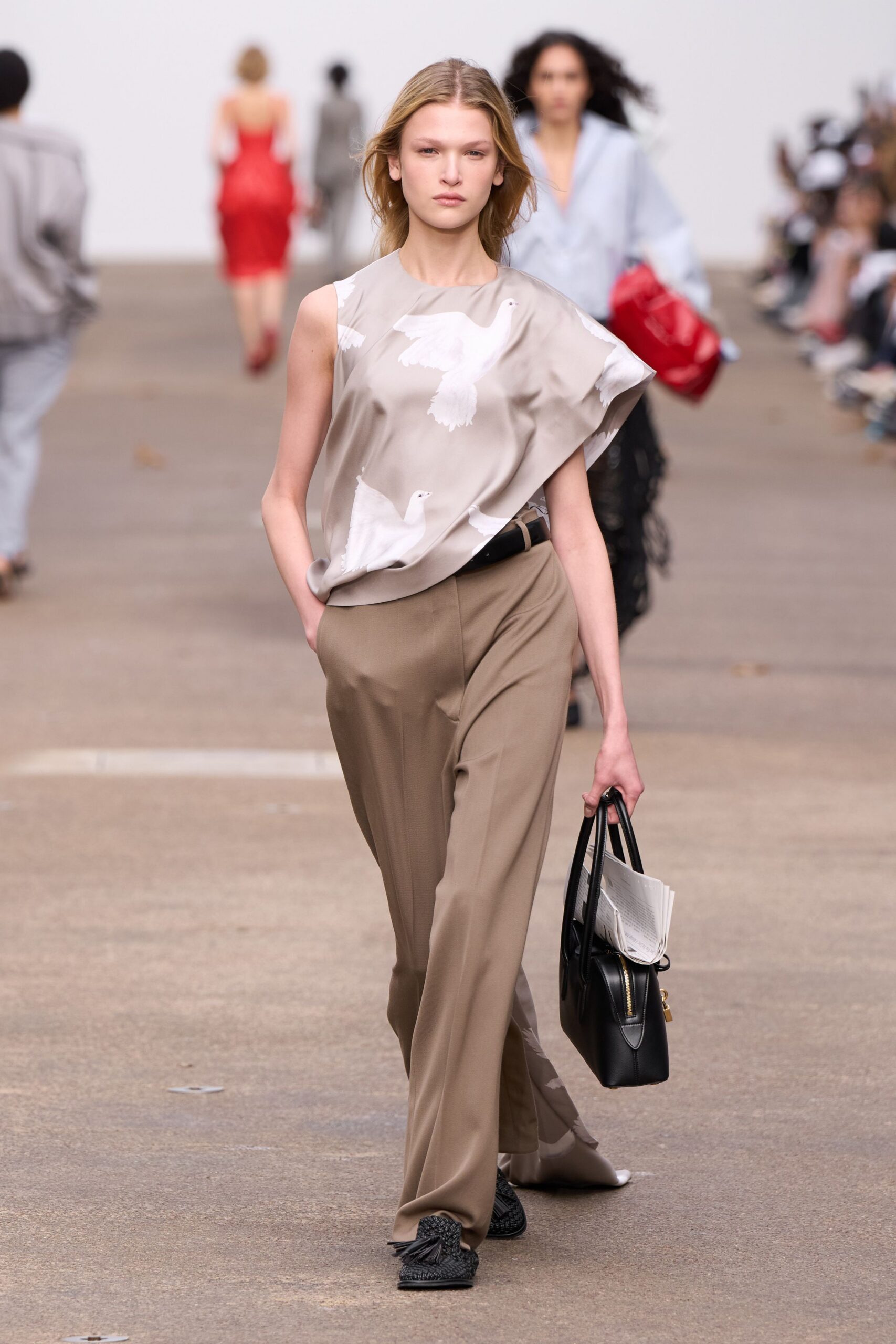 beige silk sleeveless asymmetric relaxed printed top