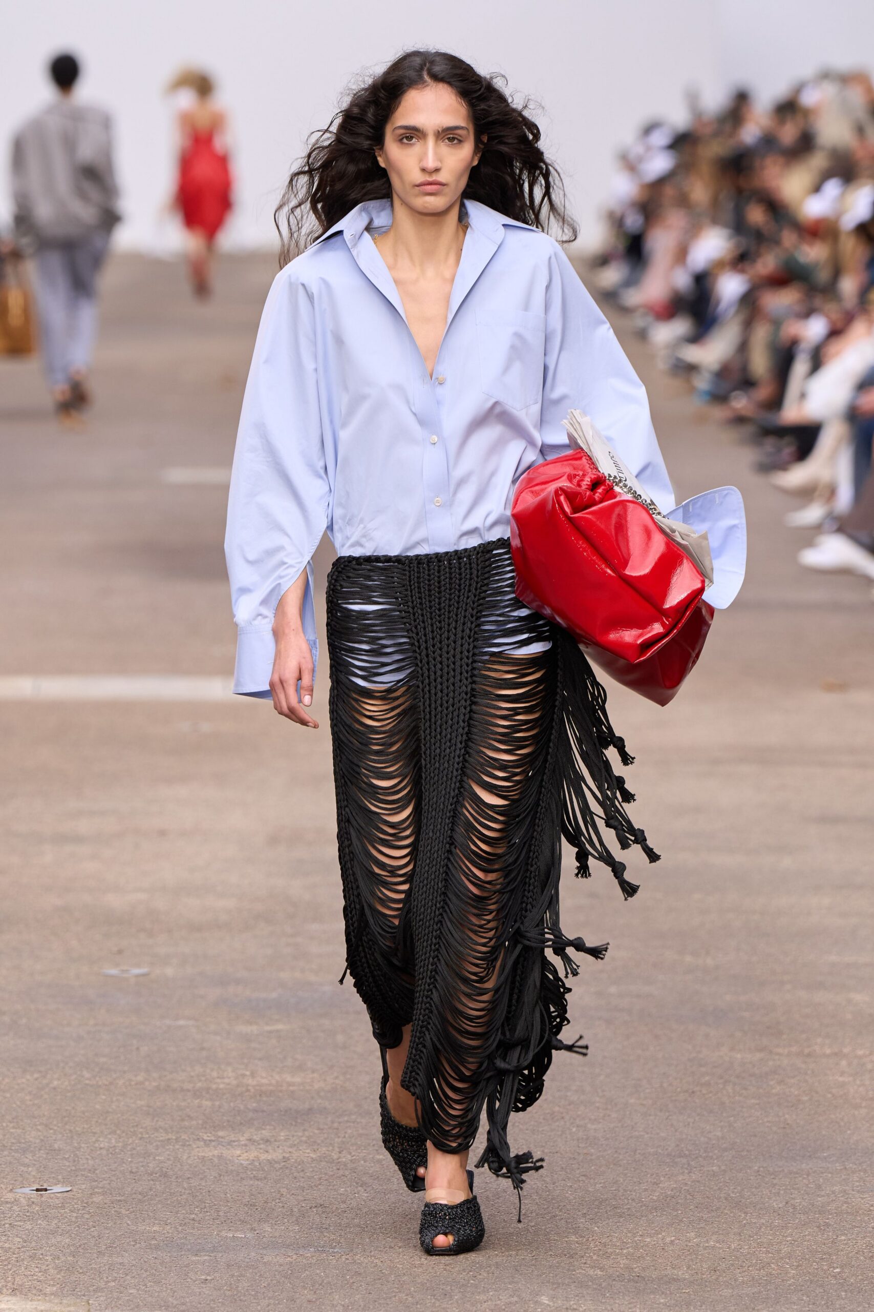 black cotton fitted fringed zippered pants