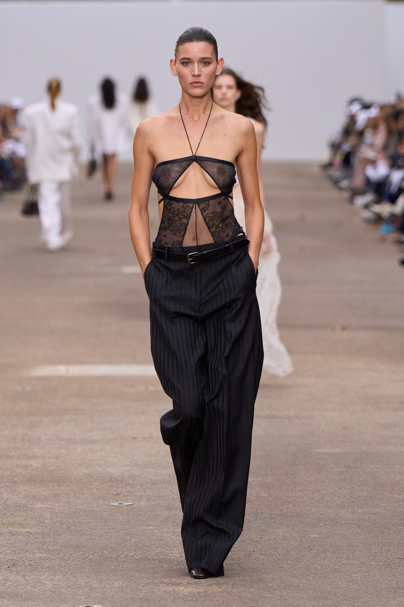 black lace sleeveless v-neck fitted sheer top