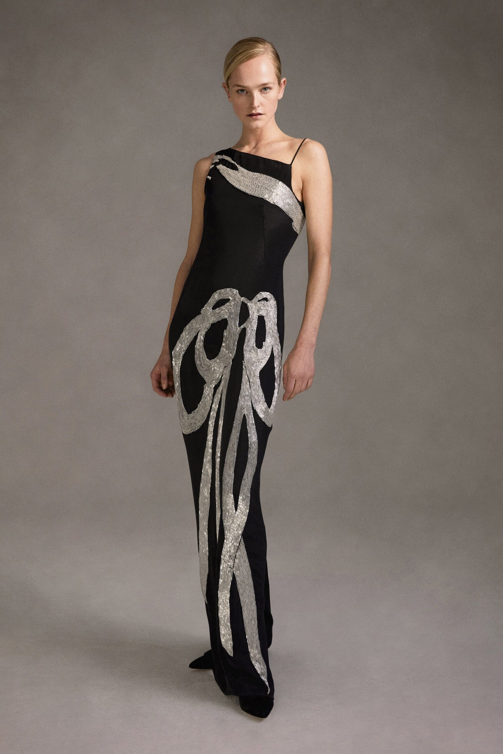 black velvet sleeveless gown