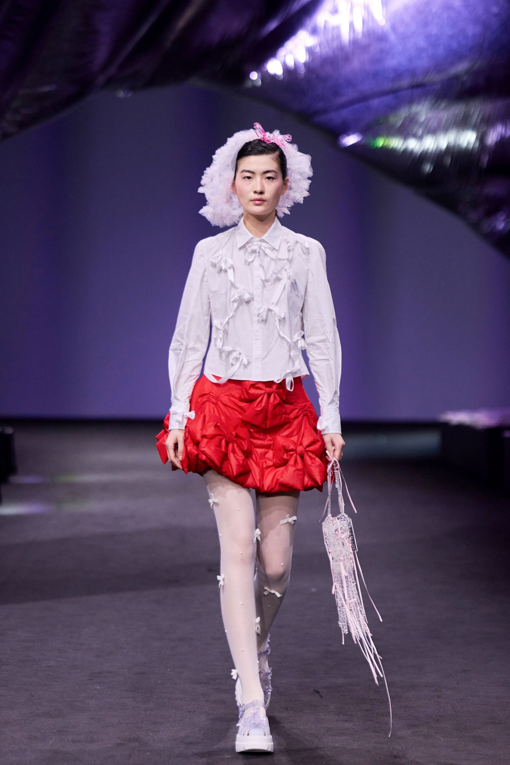 white cotton long-sleeve collared fitted ruffled shirt