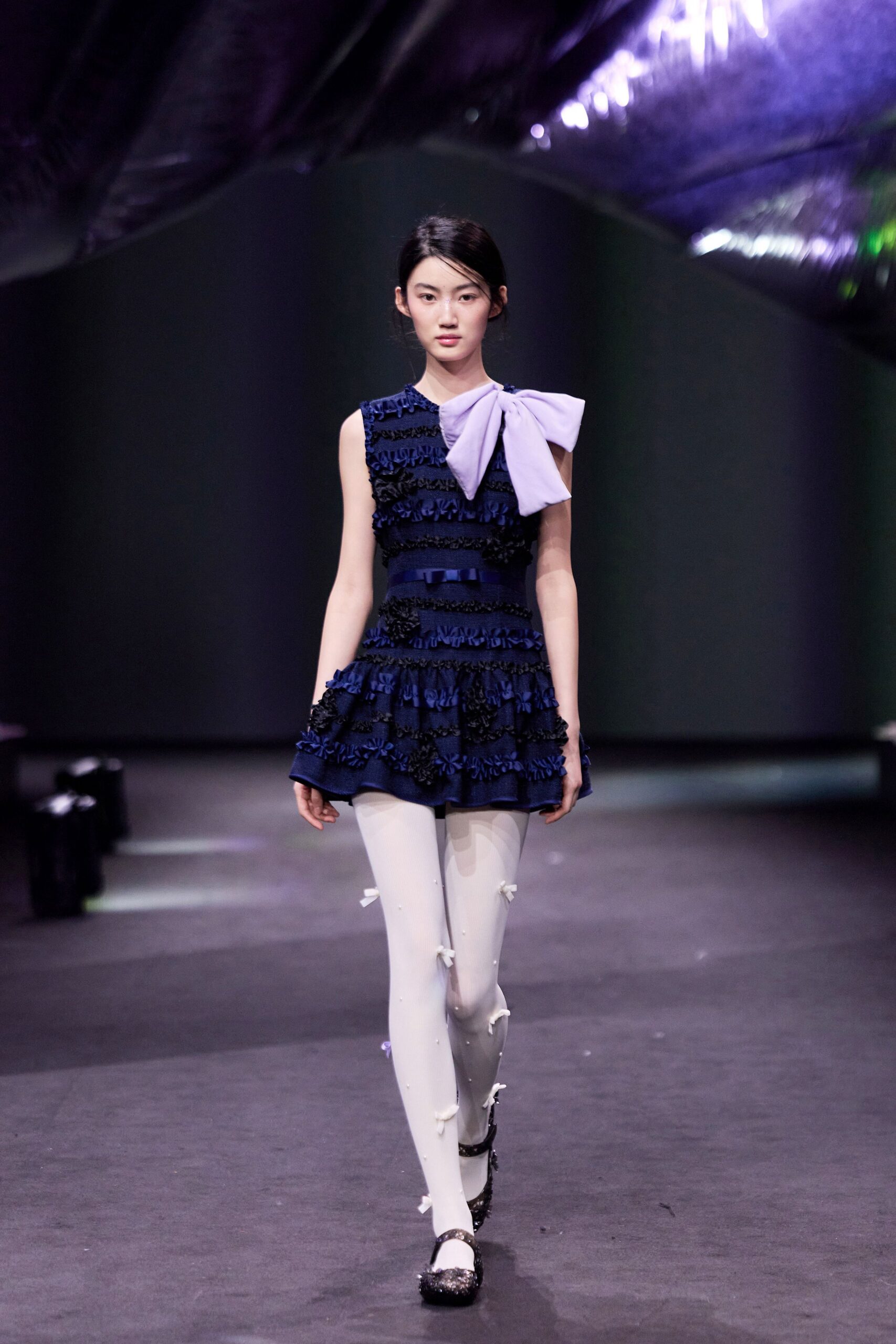 blue cotton sleeveless v-neck fitted ruffled tiered dress