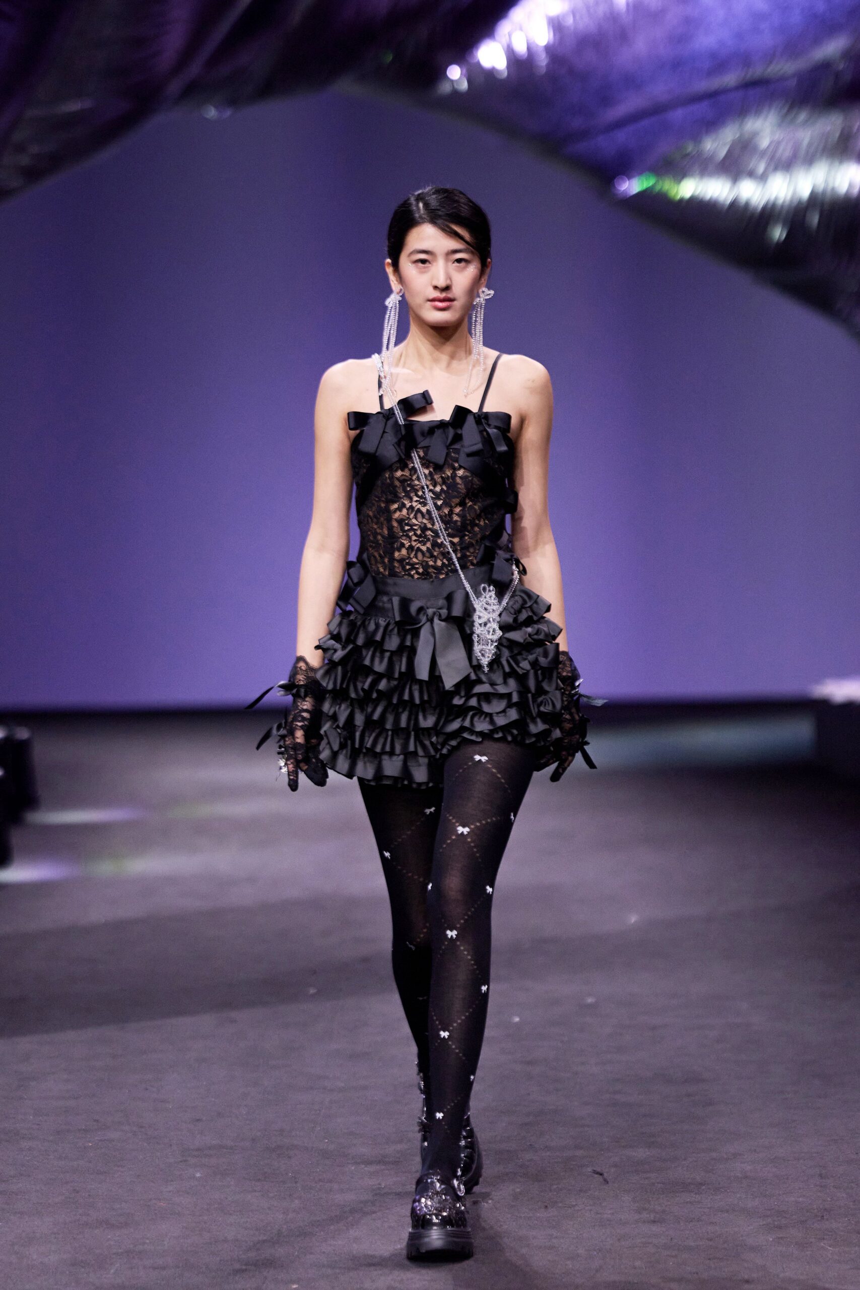black silk sleeveless v-neck fitted ruffled layered dress