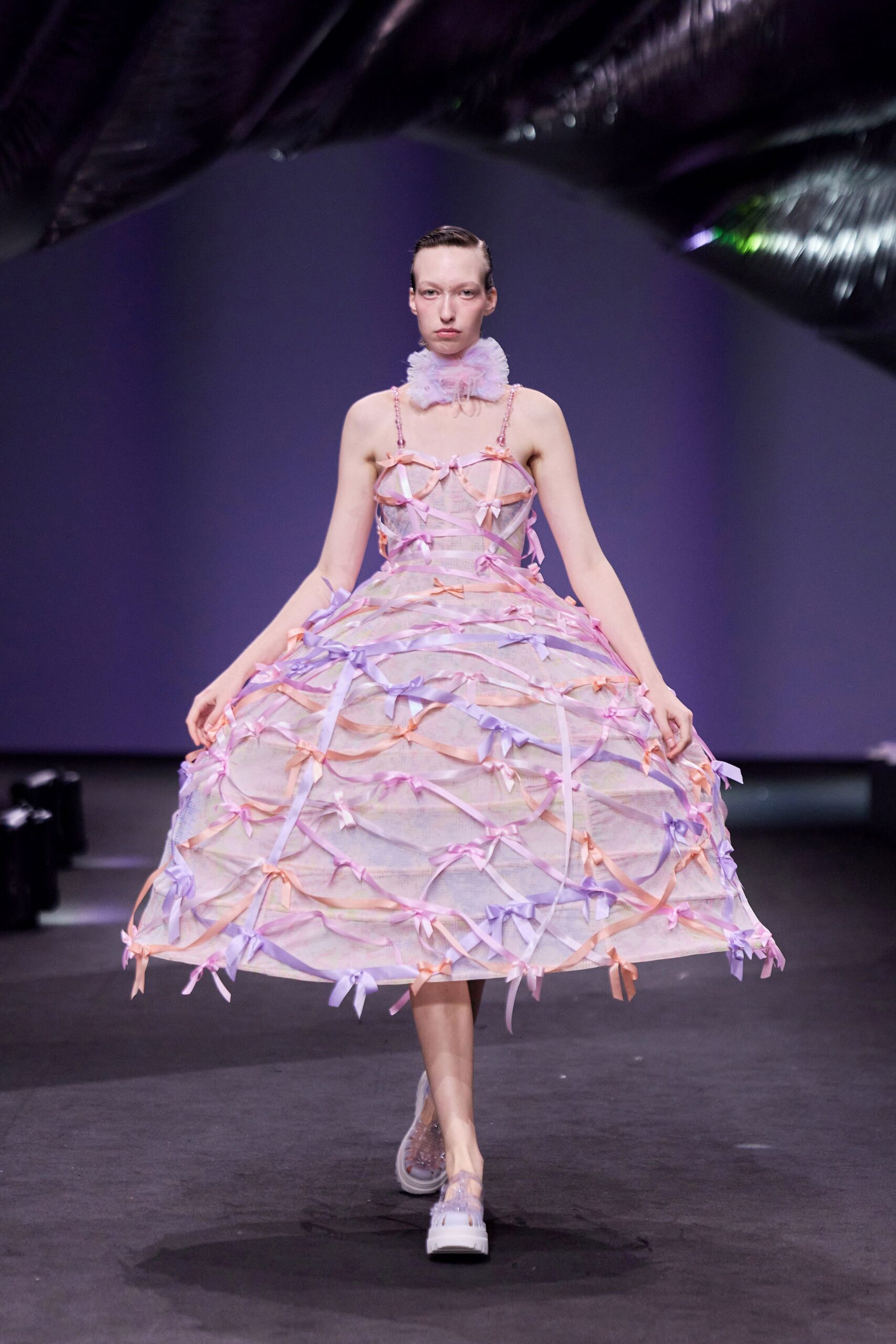 pink tulle sleeveless square-neck fitted layered pleated dress