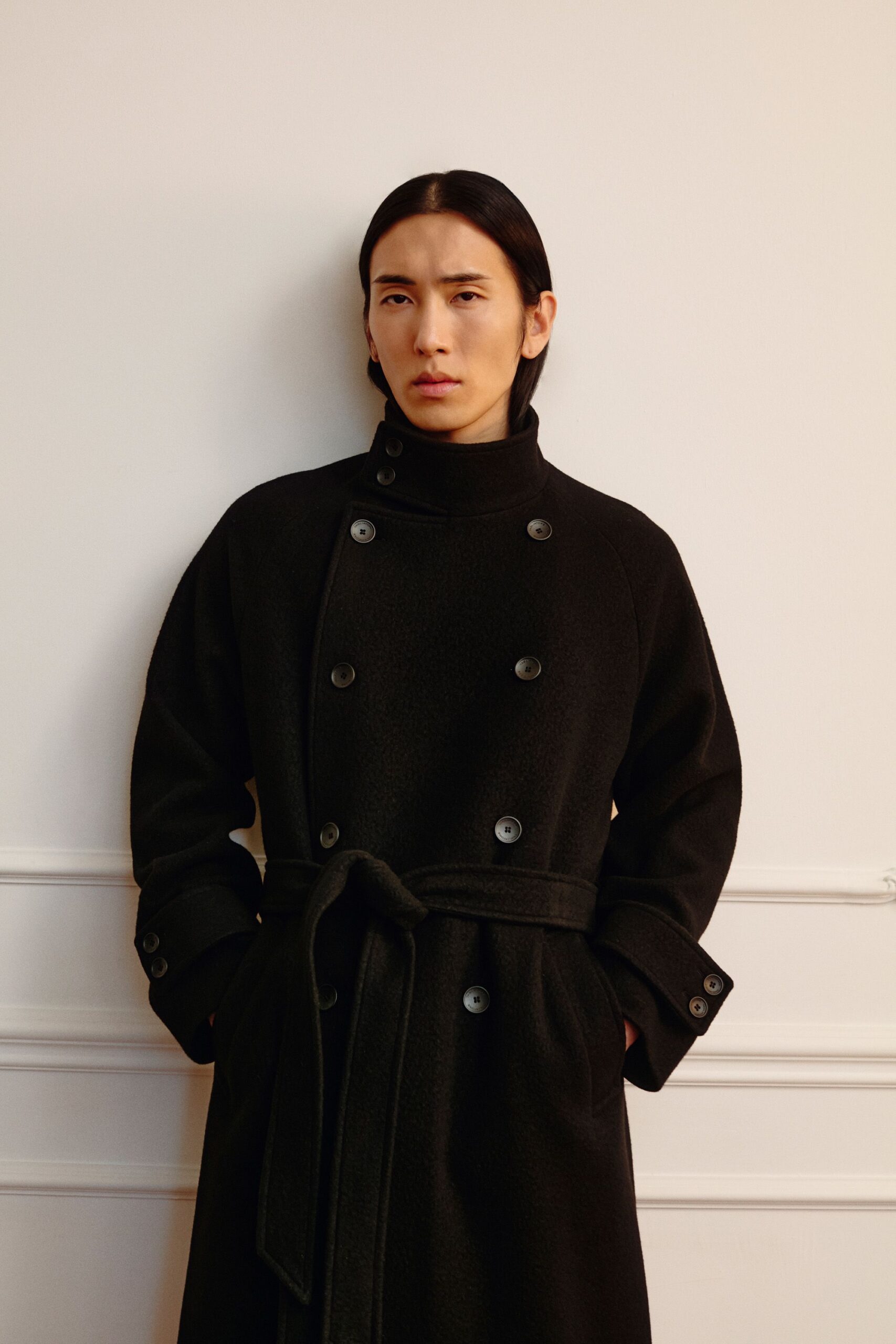 black wool fitted coat
