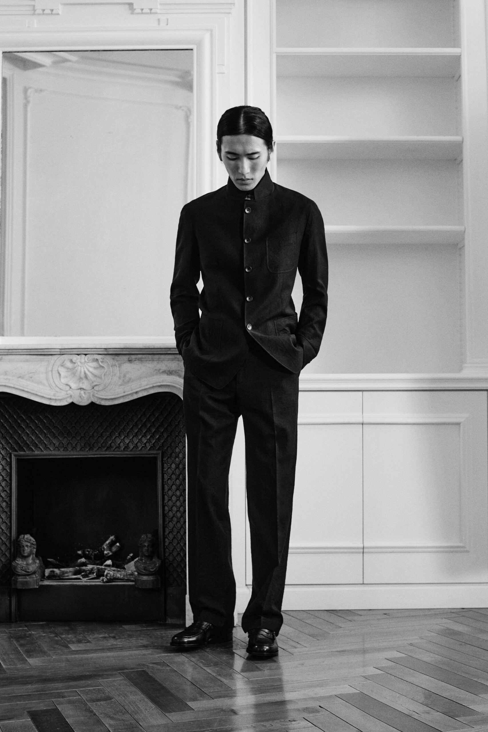 black tailored suit with shoes