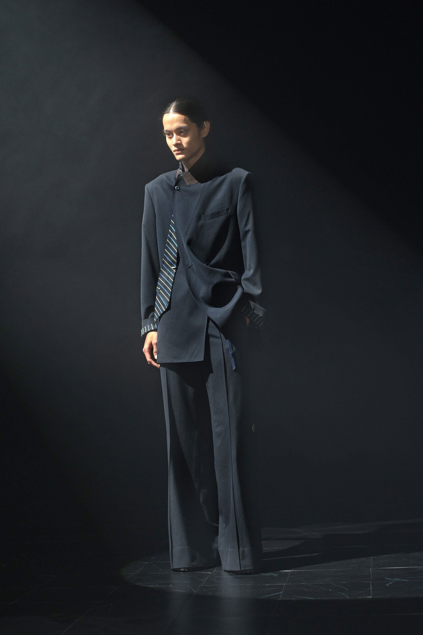 black wool tailored wide-leg pants