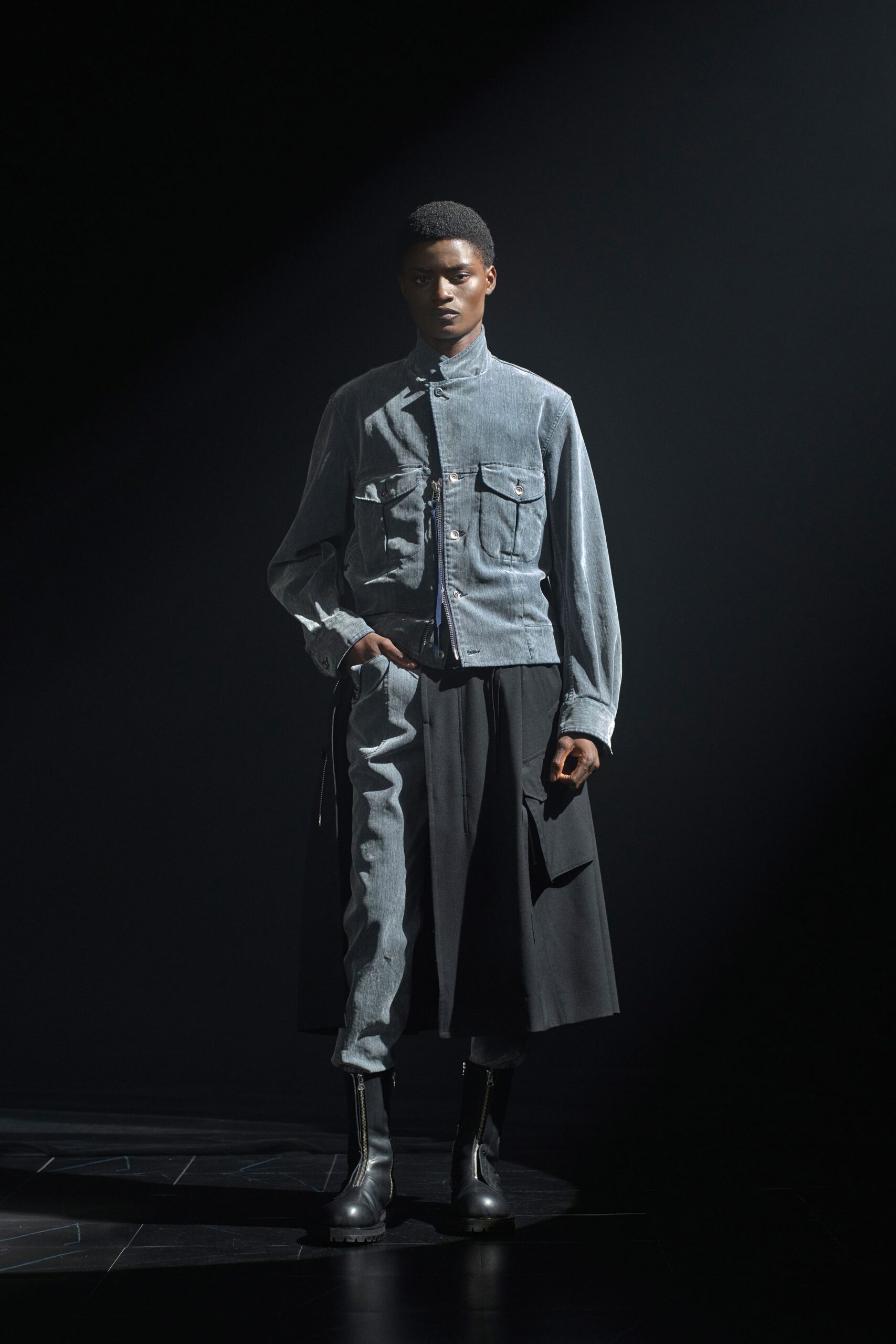 black denim relaxed wide-leg pants