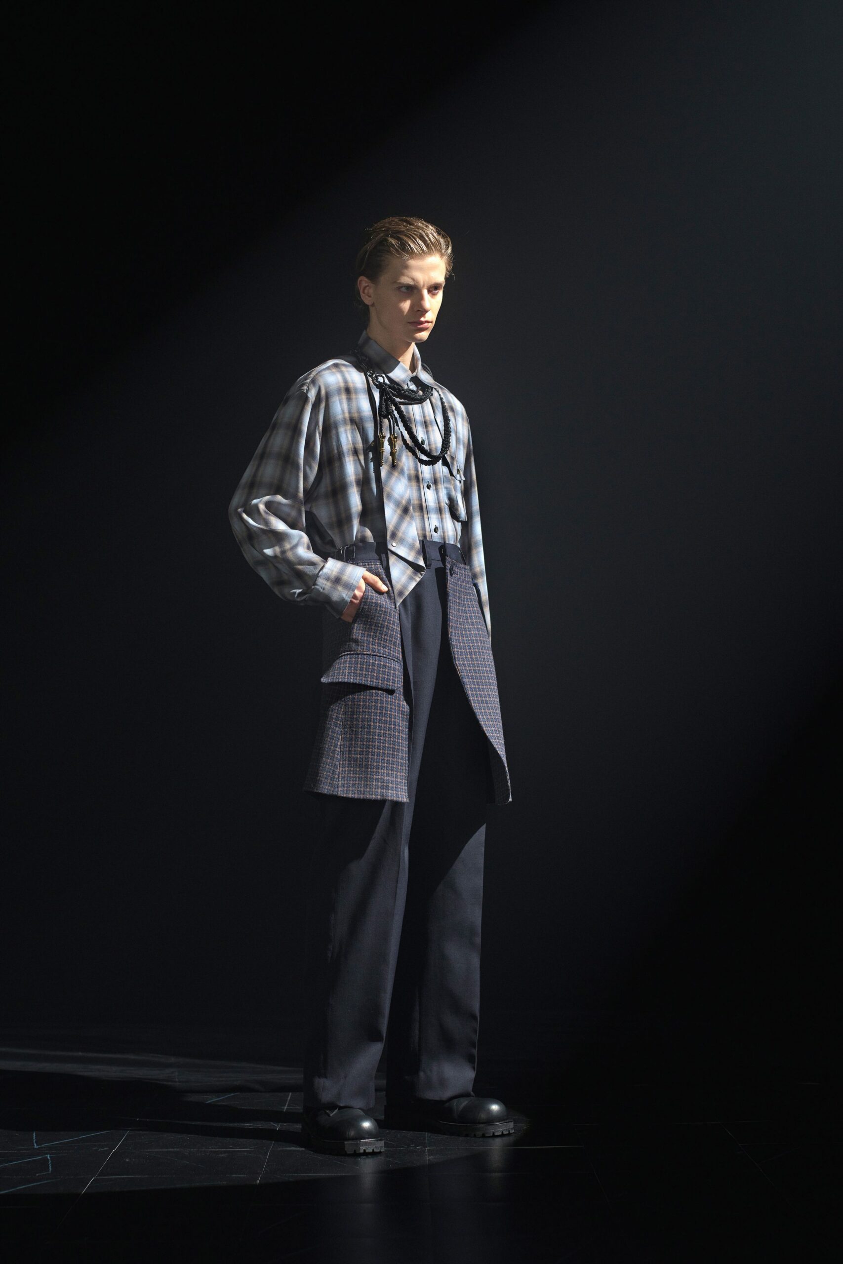black wool tailored wide-leg pants