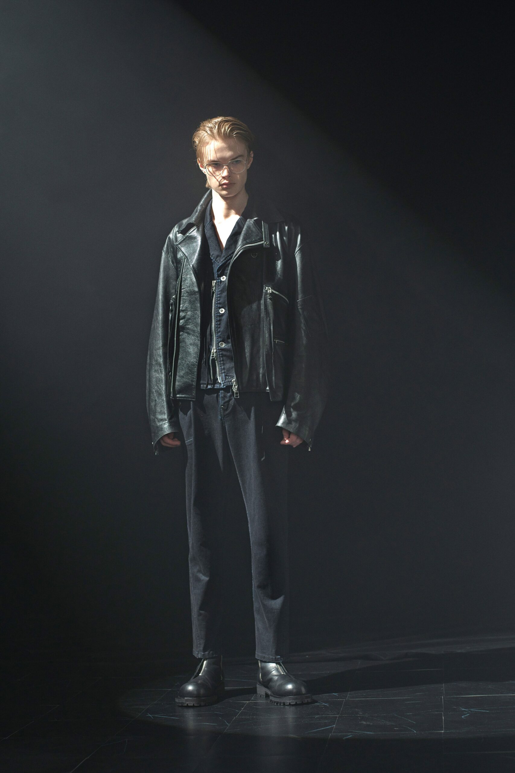 black leather jacket and pants