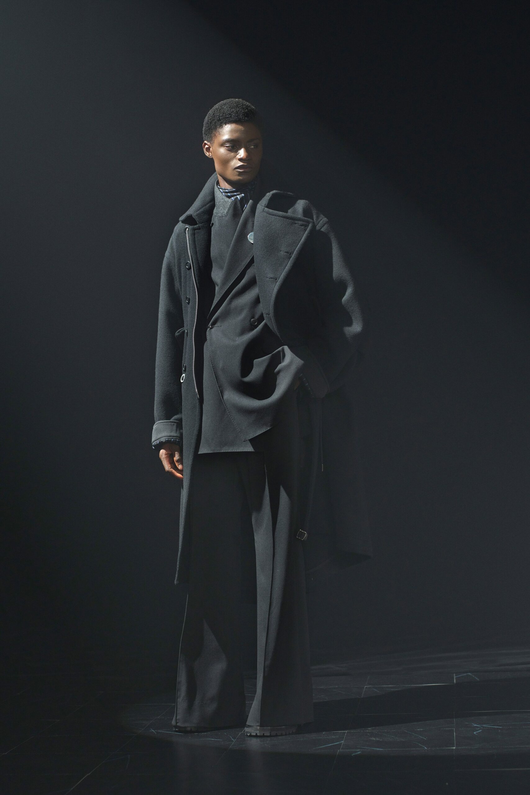 black wool coat blazer pants