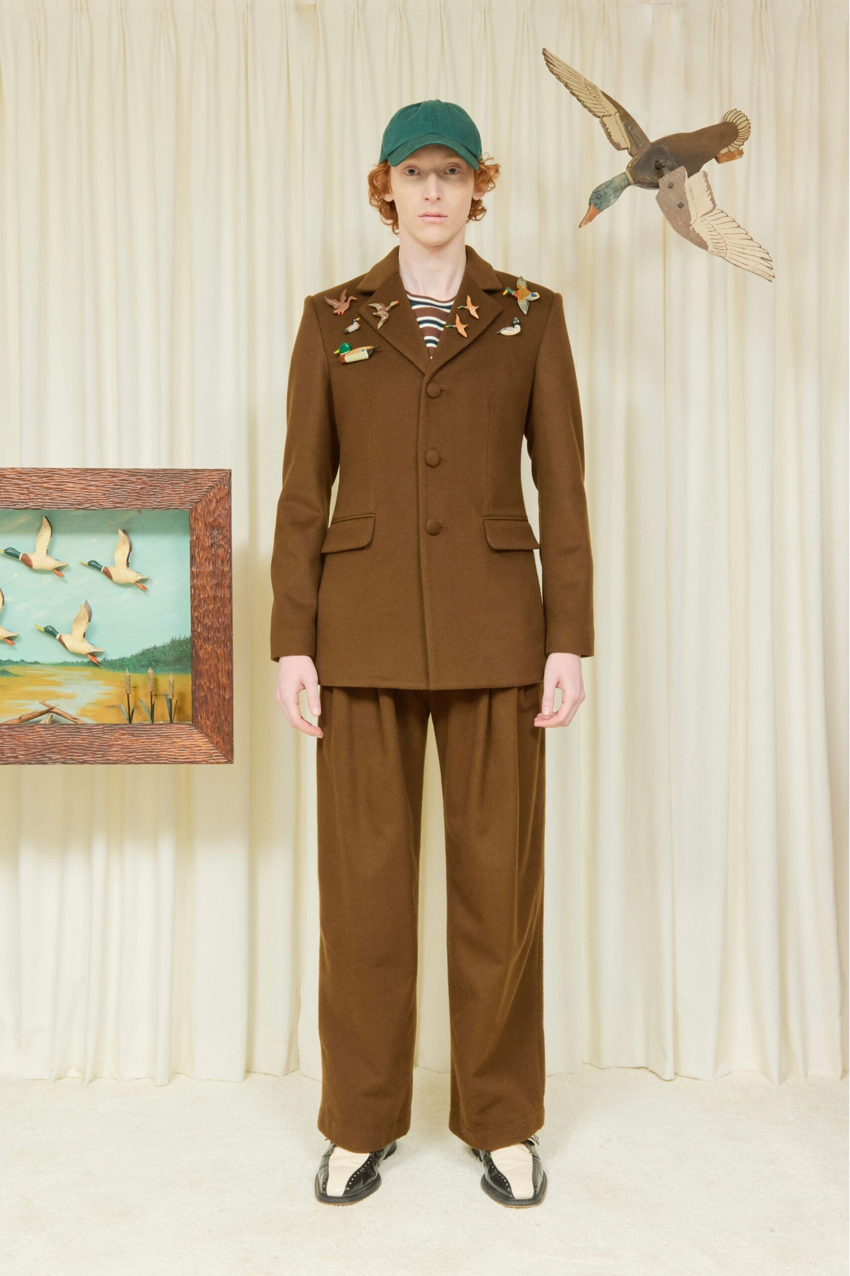 brown wool long-sleeve collared tailored buttoned embroidered blazer