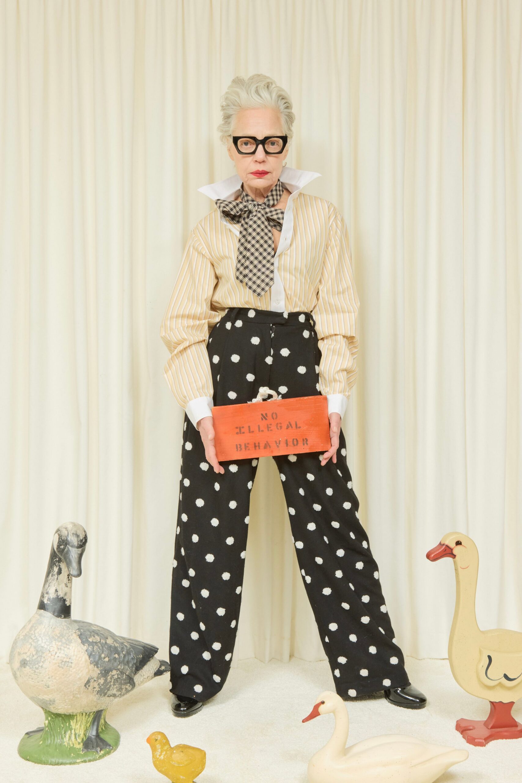 black cotton fitted high-waisted polka-dot wide-leg pants