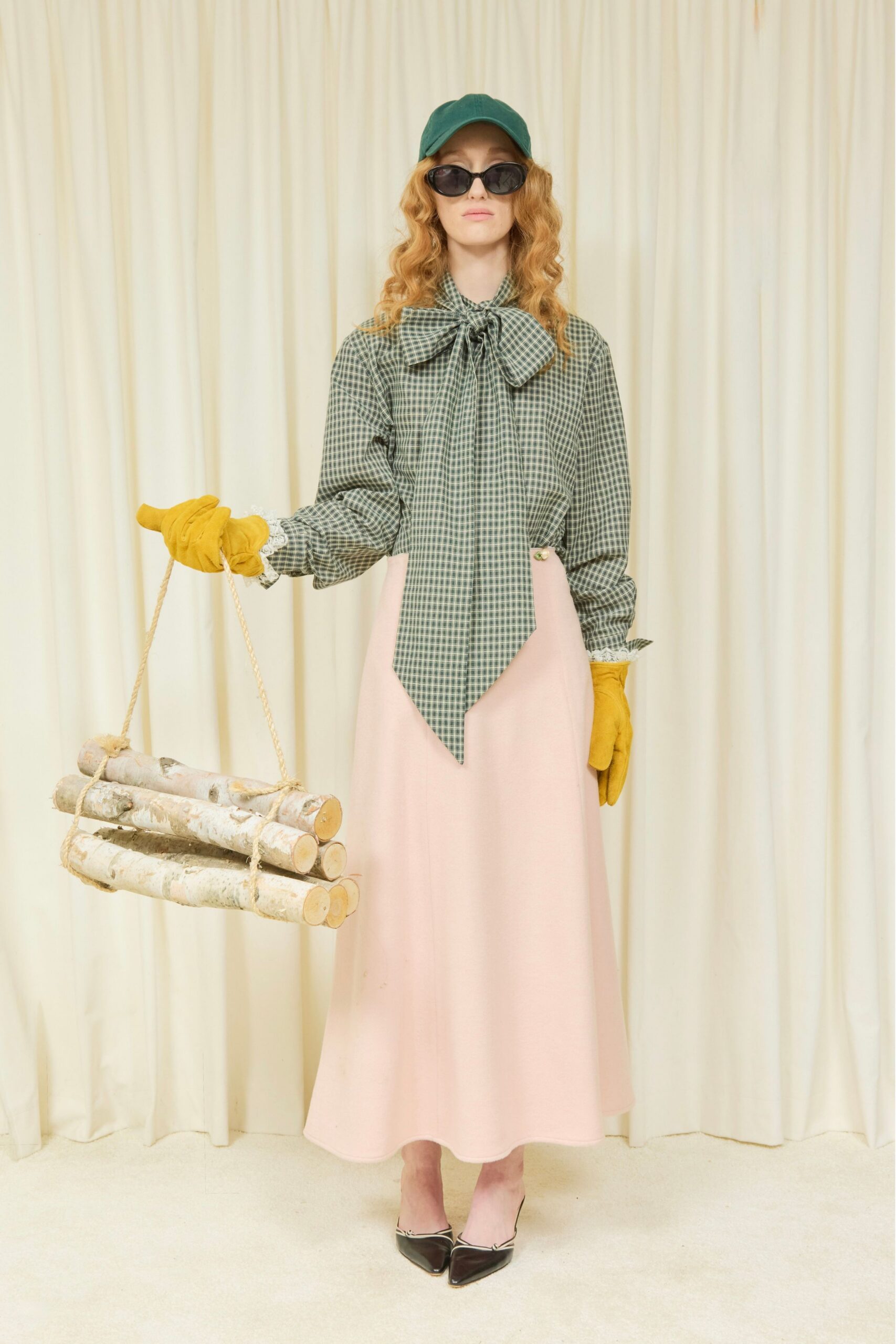 pink wool fitted a-line midi skirt