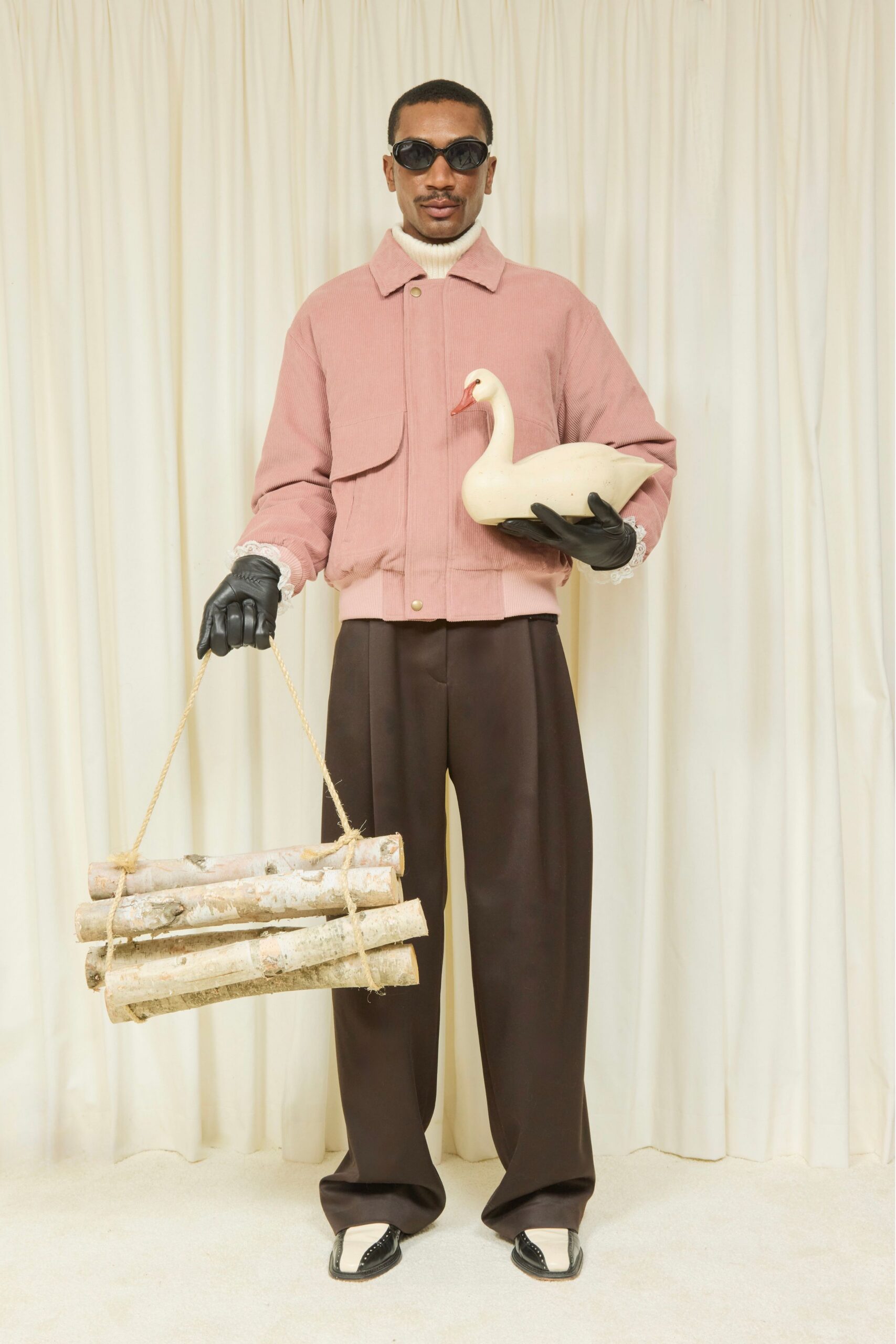 pink cotton long-sleeve collared relaxed buttoned jacket