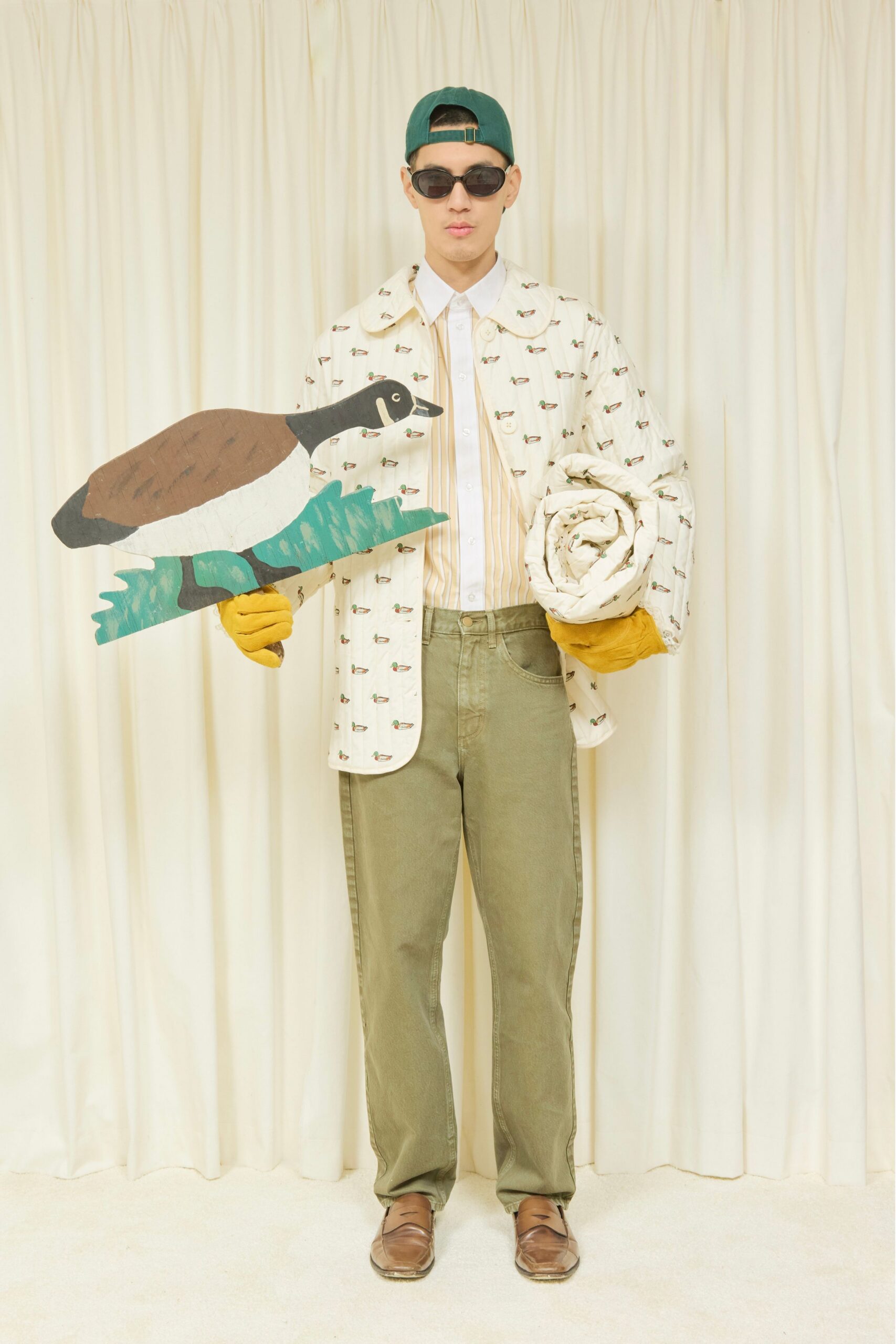 white cotton long-sleeve collared relaxed printed jacket